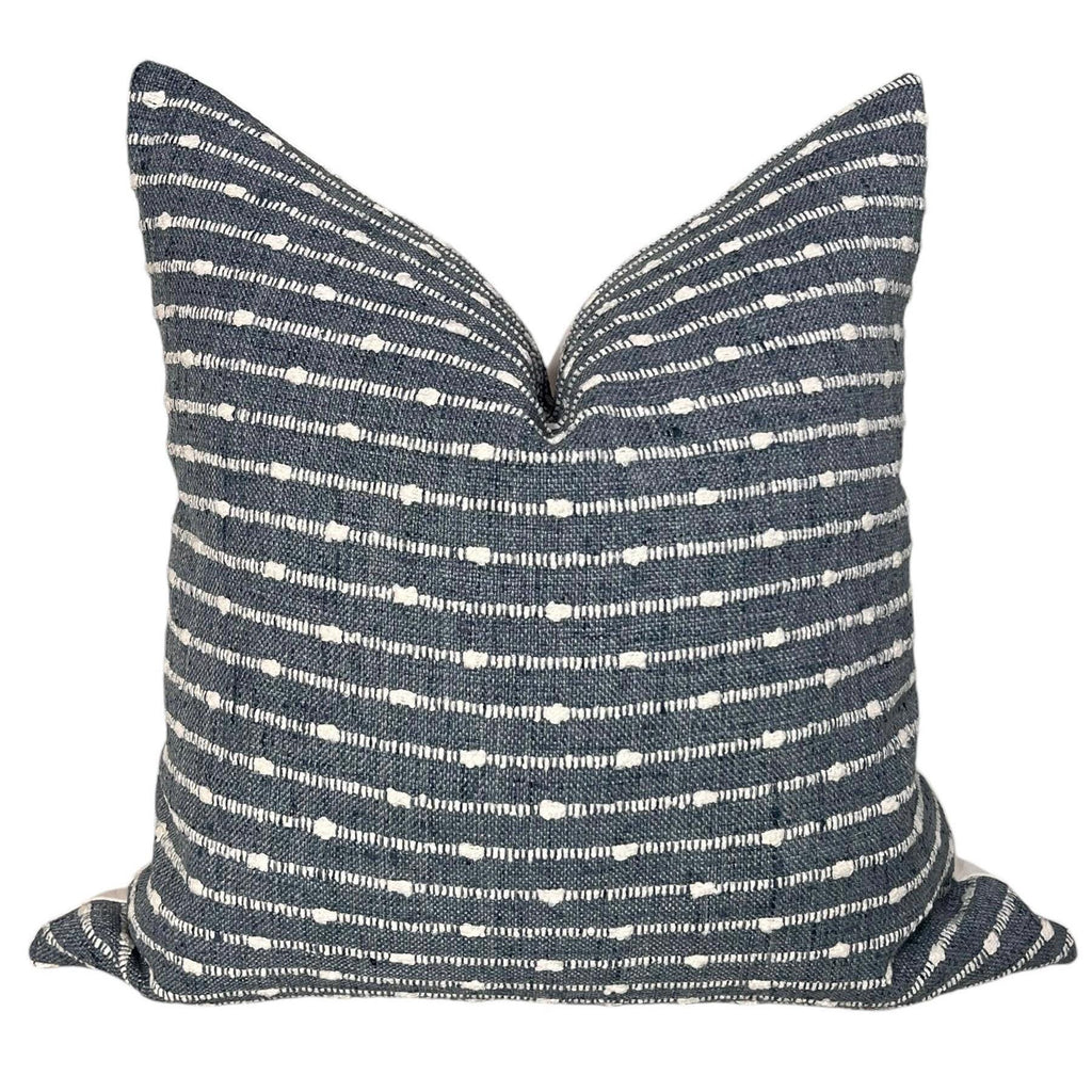 Blue Woven Striped Pillow Cover, Boho Dotted Cushion