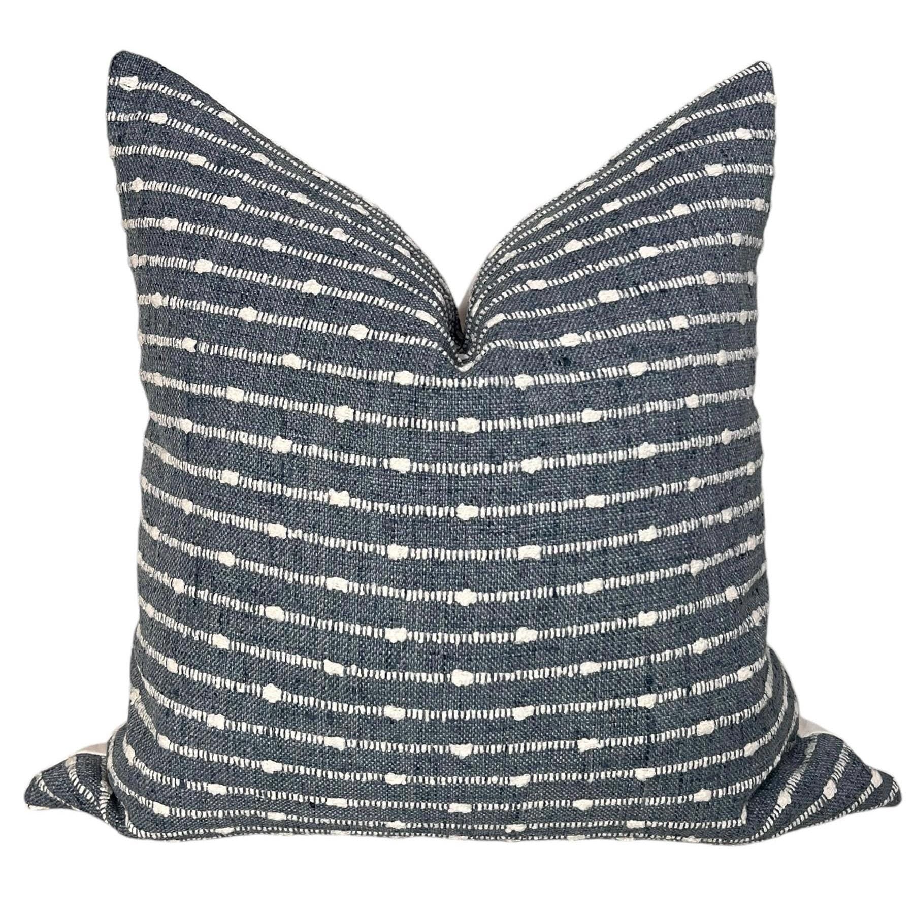 Blue Woven Striped Pillow Cover, Boho Dotted Cushion