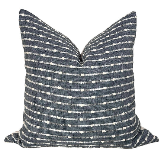 Blue Deja vu Pillow Cover, Woven Stripped pillow, Striped Boho Pillow Cover, Raised Dotted Stripe Cushion,