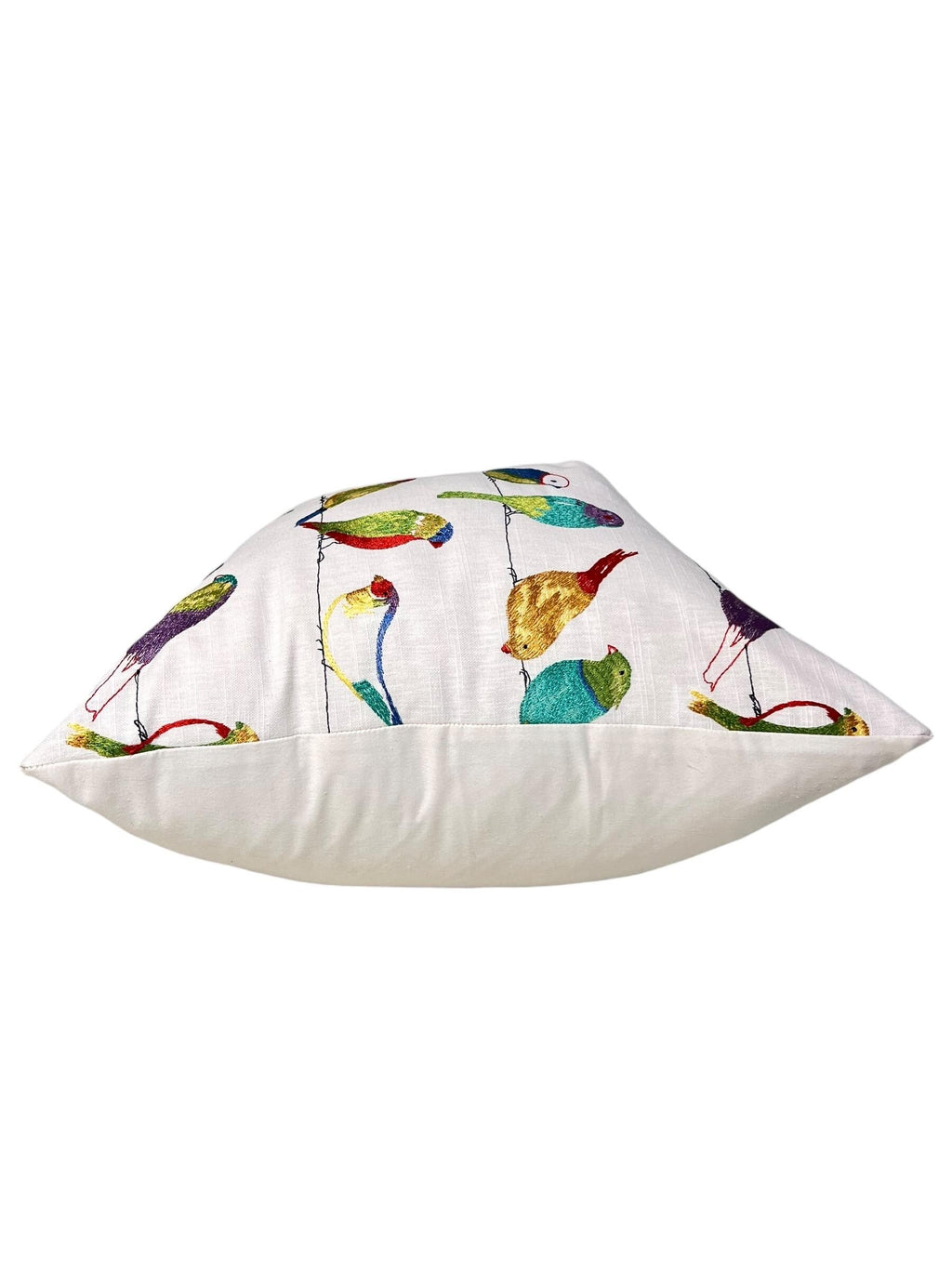 Embroidered Bird Pillow Cover, Handmade USA, Colorful Bird Cushion