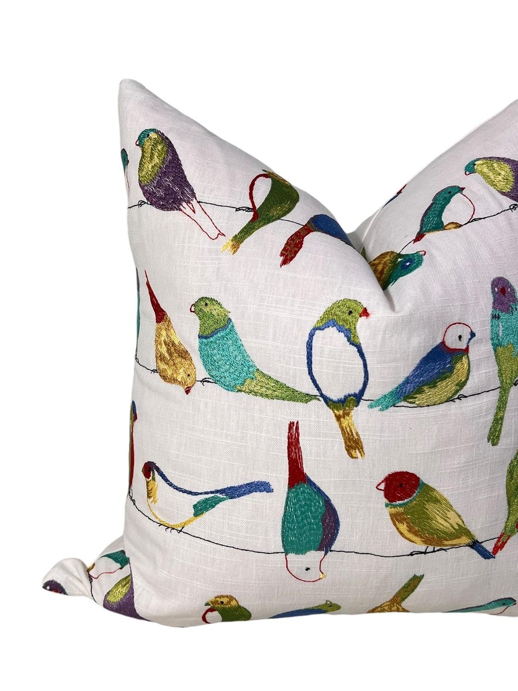 Embroidered Bird Pillow Cover, Handmade USA, Colorful Bird Cushion