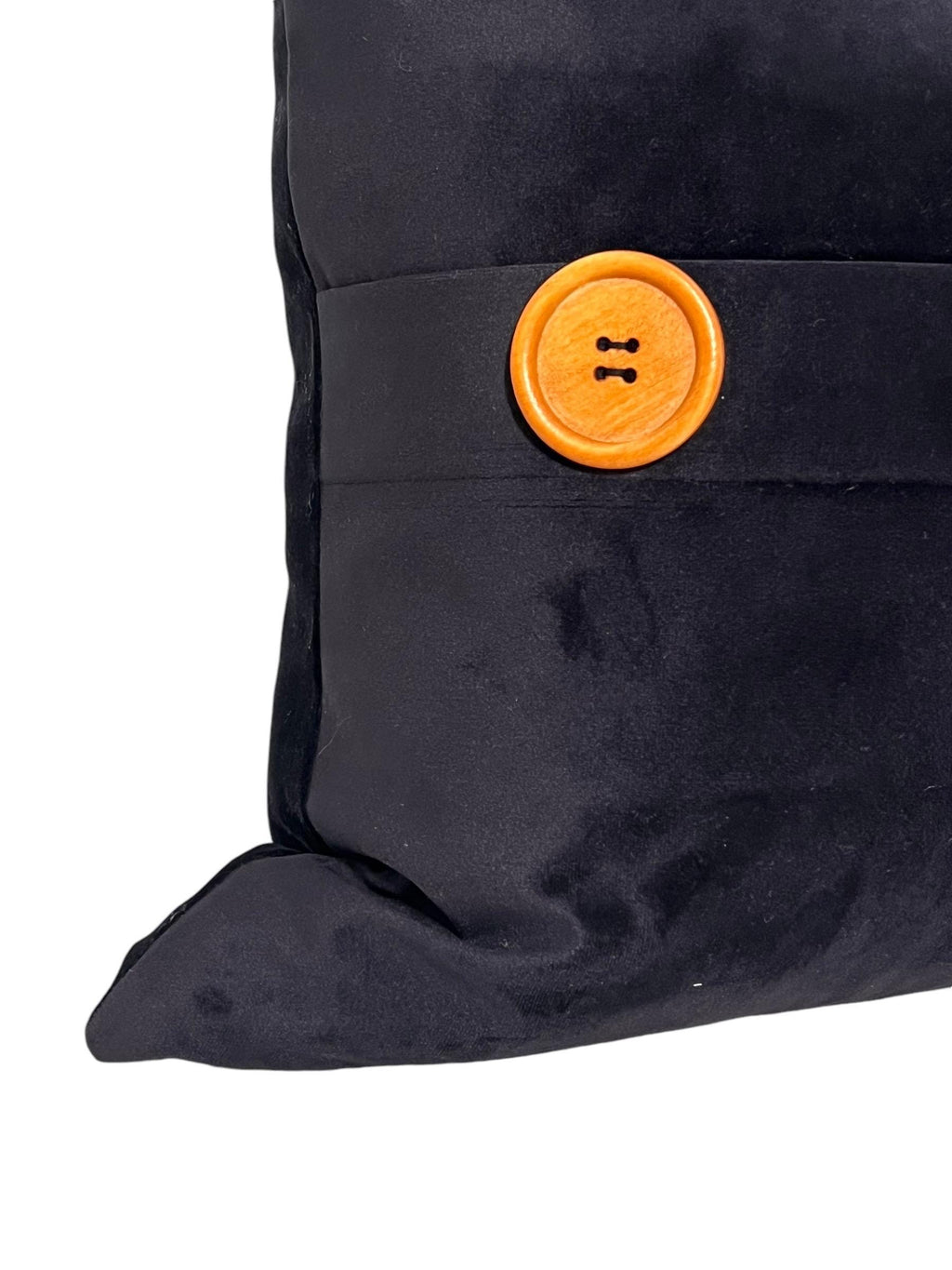Black Velvet Pillow Cover, Rustic Wooden Button Accent, Handmade
