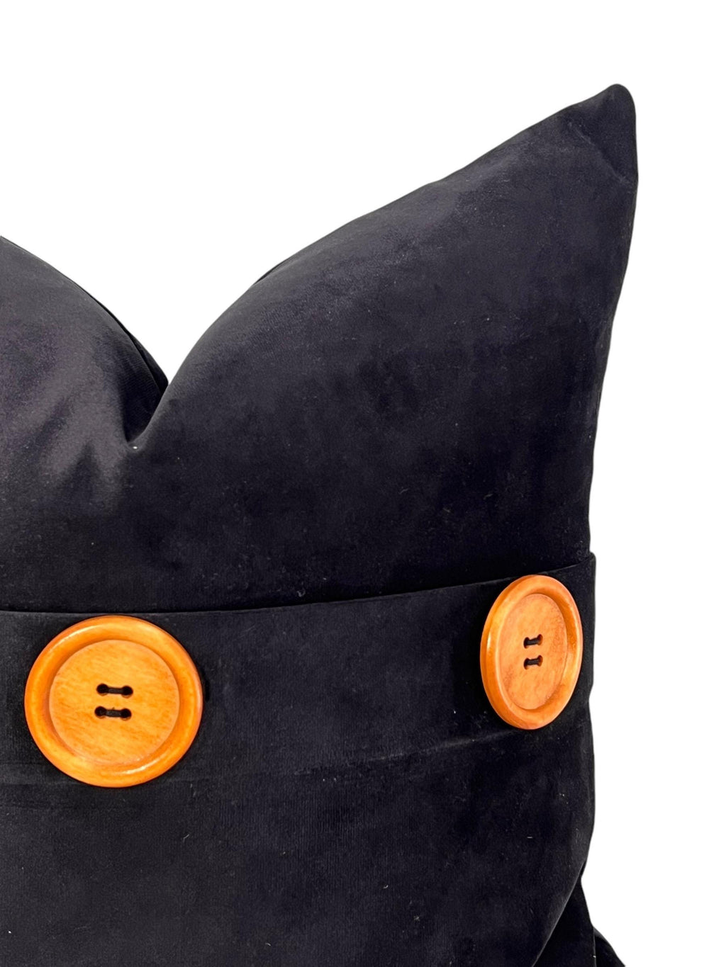 Black Velvet Pillow Cover, Rustic Wooden Button Accent, Handmade