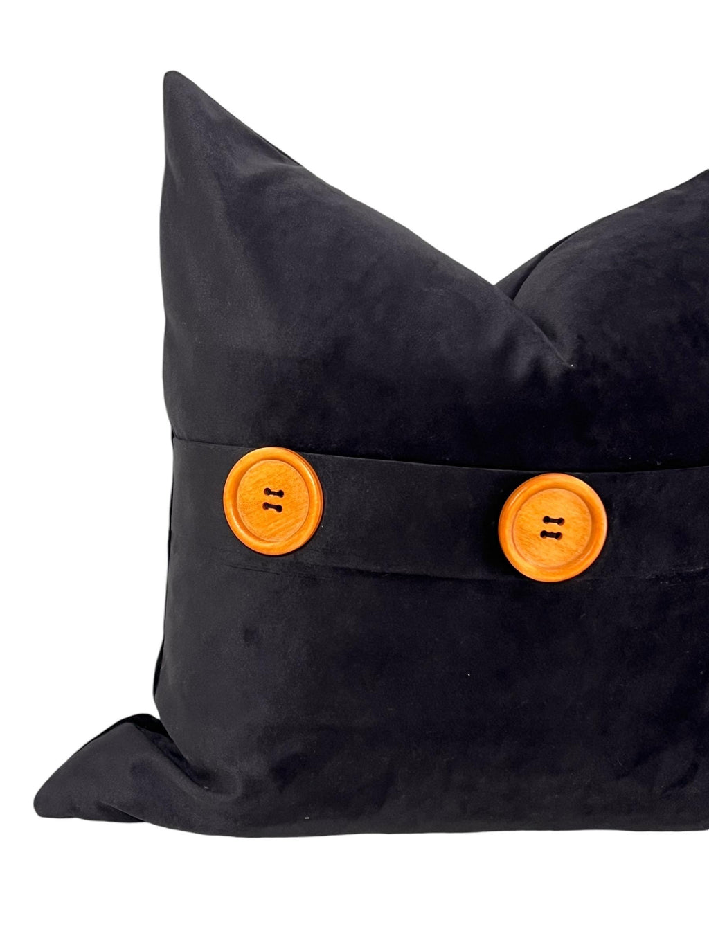 Black Velvet Pillow Cover, Rustic Wooden Button Accent, Handmade