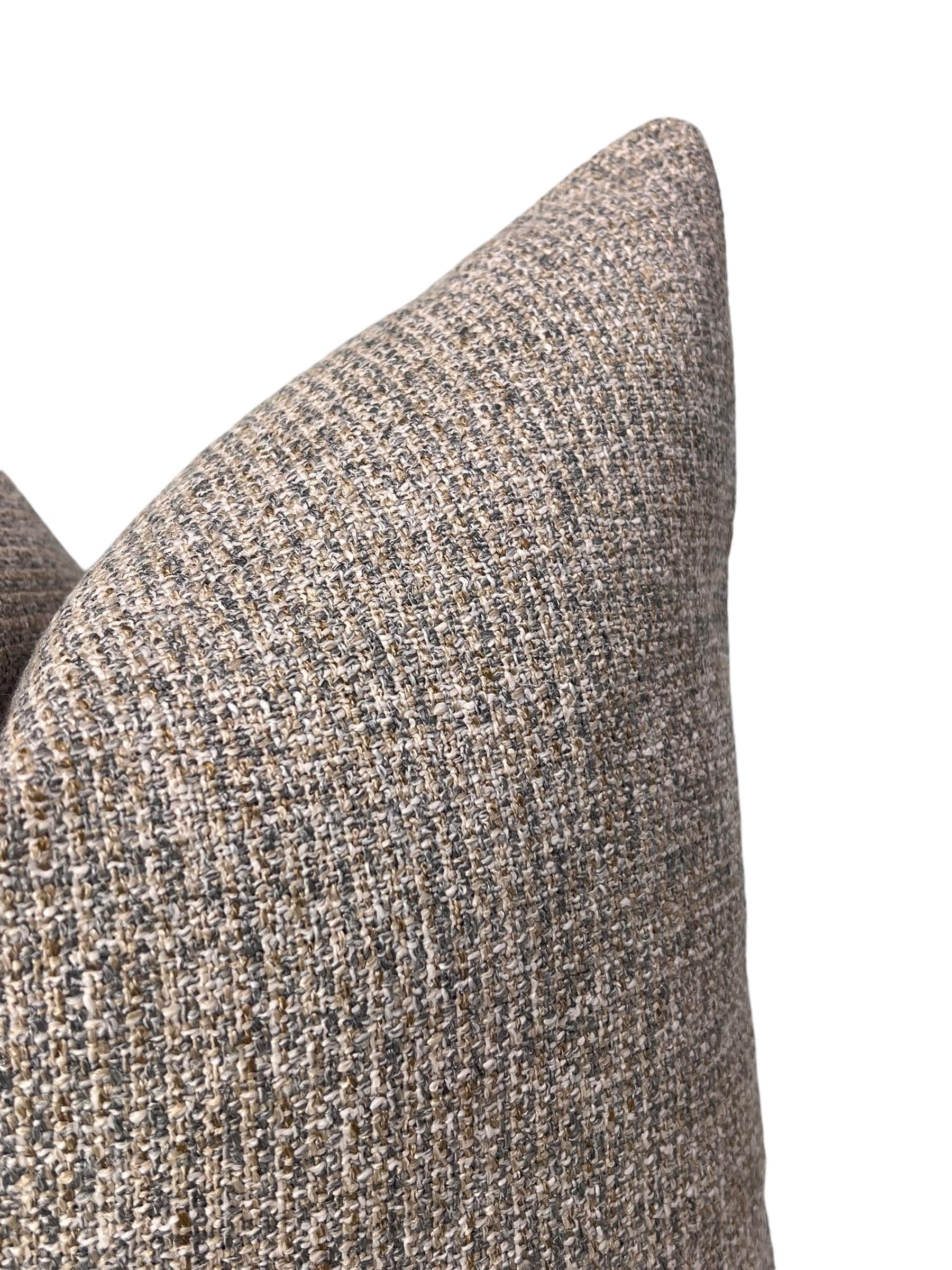 Handmade Tweed Pillow Cover, Beige Brown Woven Accent Cushion