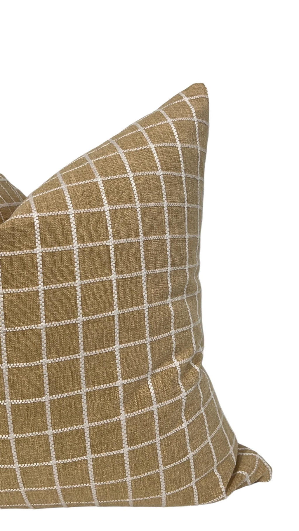 Handmade Beige Plaid Linen Pillow Cover, Farmhouse Decor