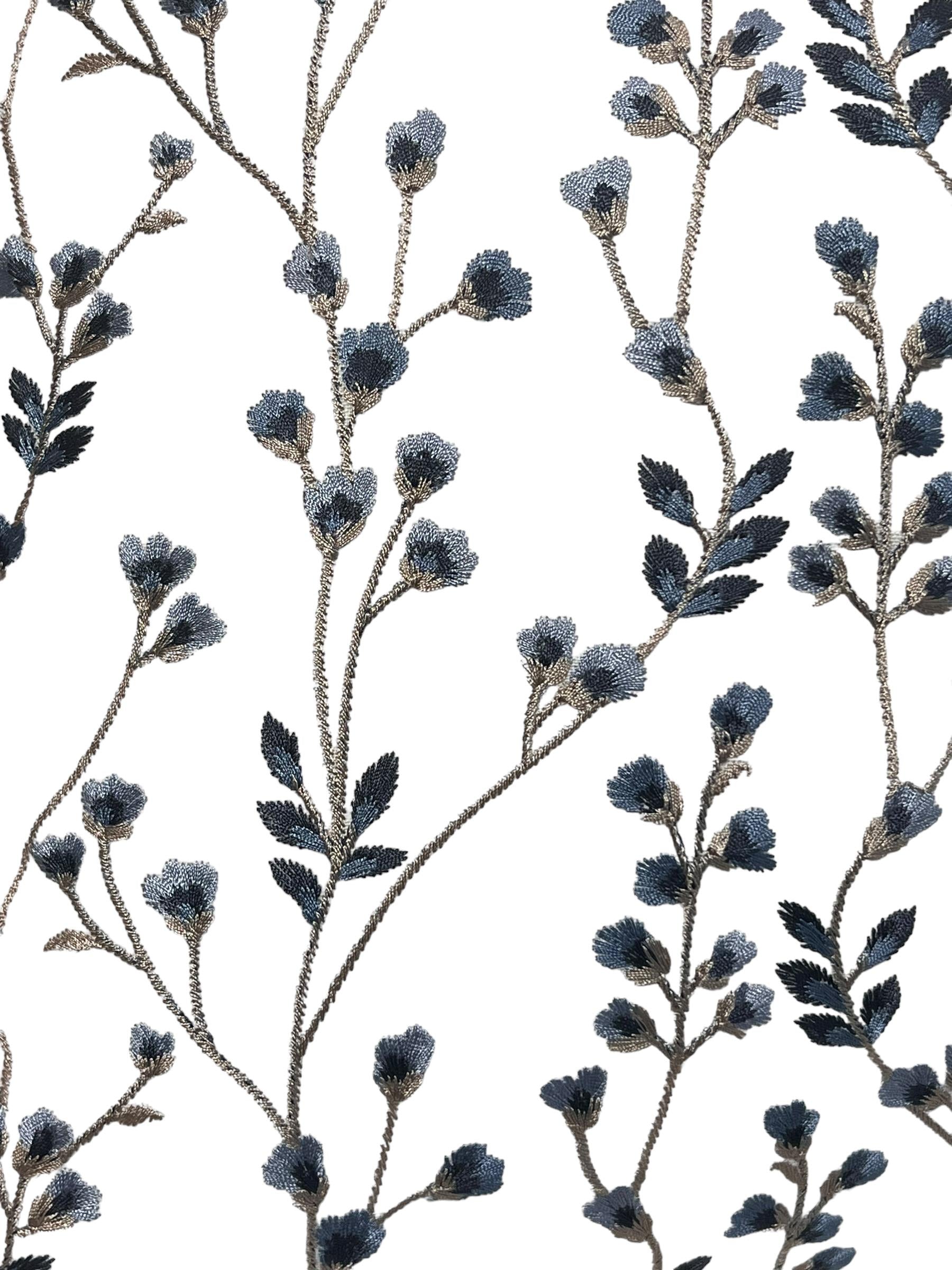 Floral Embroidered Decorative Pillow Cover, Blue Floral Throw Pillow Cover, Botanical Pillow Cover, Twig Design Pillow, Floral Cushion Cover