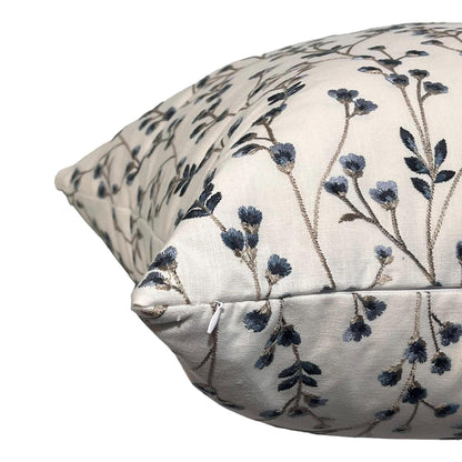 Floral Embroidered Decorative Pillow Cover, Blue Floral Throw Pillow Cover, Botanical Pillow Cover, Twig Design Pillow, Floral Cushion Cover