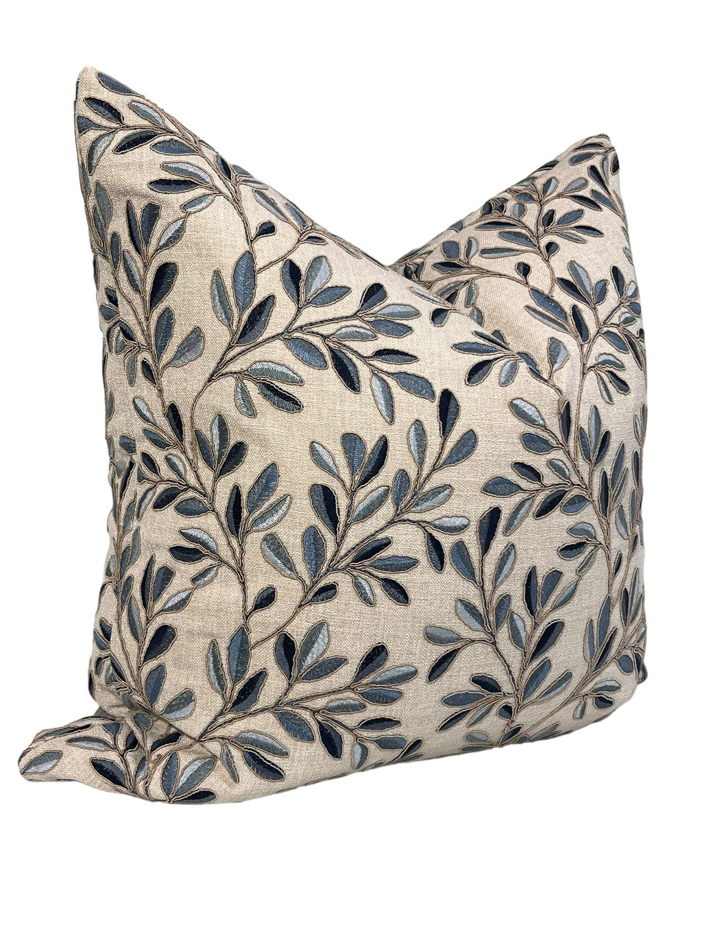 Leaf Embroidery Linen Pillow Cover, Neutral Toned Pillow Cover, Botanical Embroidered Cushion Cover, Linen Decorative Pillow Cover