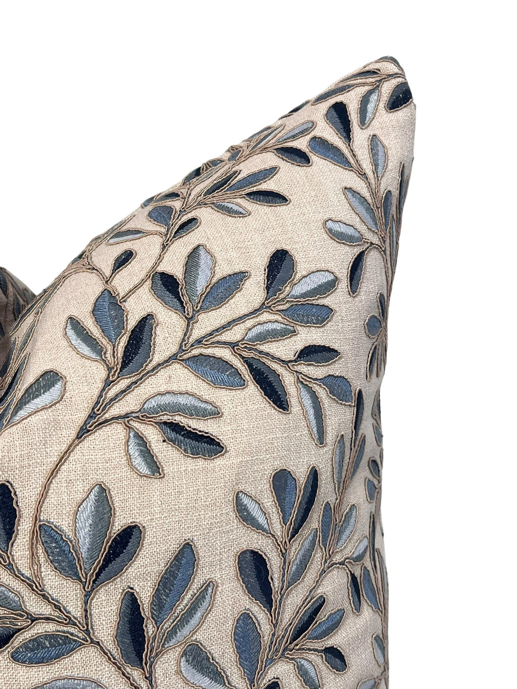 Leaf Embroidery Linen Pillow Cover, Neutral Toned Pillow Cover, Botanical Embroidered Cushion Cover, Linen Decorative Pillow Cover