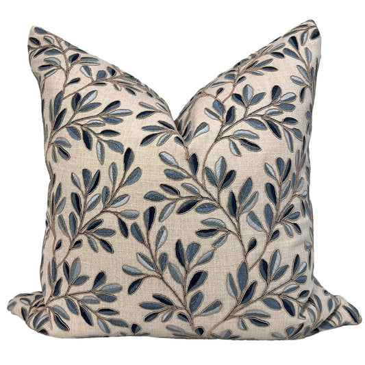 Leaf Embroidery Linen Pillow Cover, Neutral Toned Pillow Cover, Botanical Embroidered Cushion Cover, Linen Decorative Pillow Cover