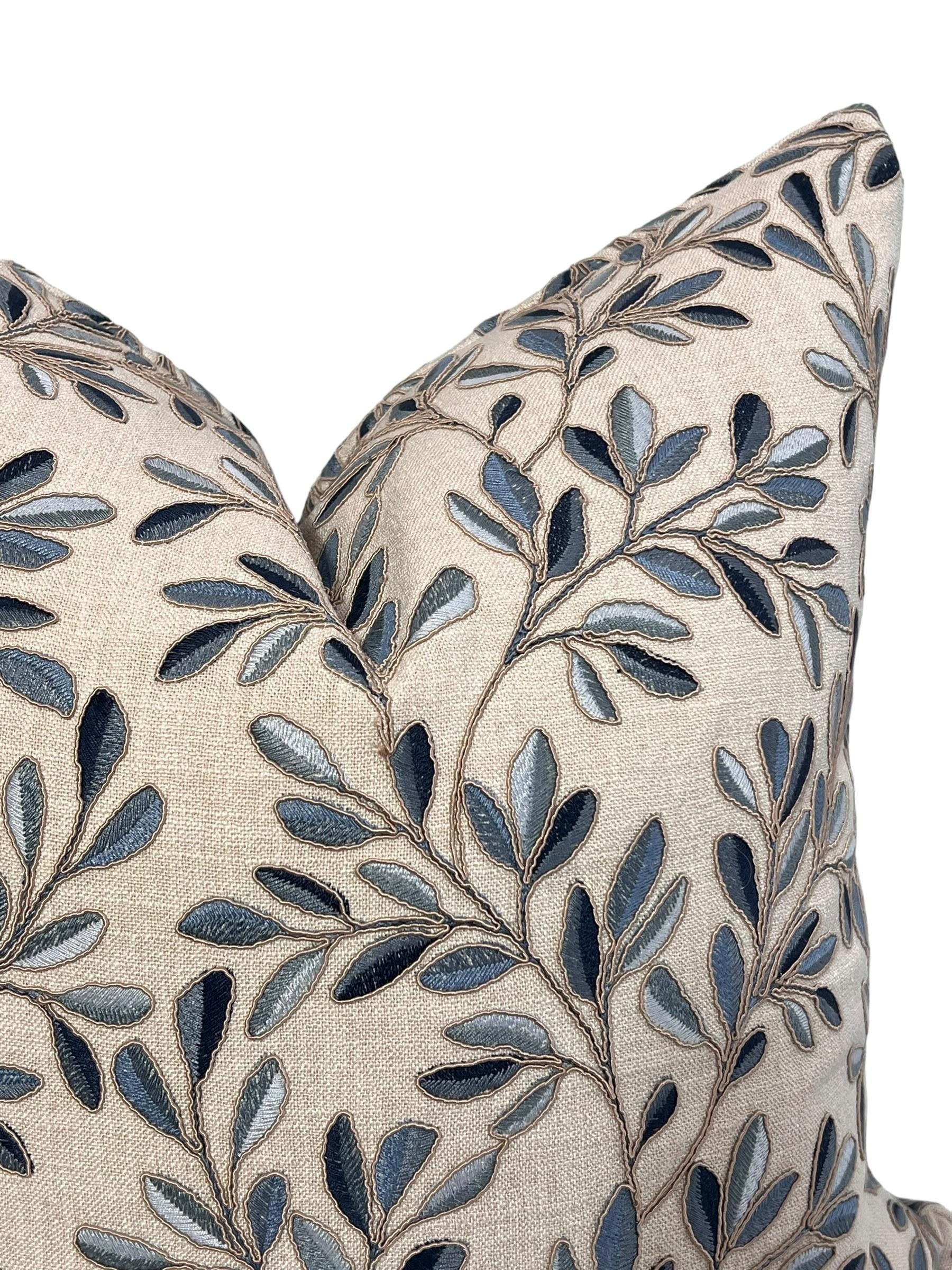 Leaf Embroidery Linen Pillow Cover, Neutral Toned Pillow Cover, Botanical Embroidered Cushion Cover, Linen Decorative Pillow Cover