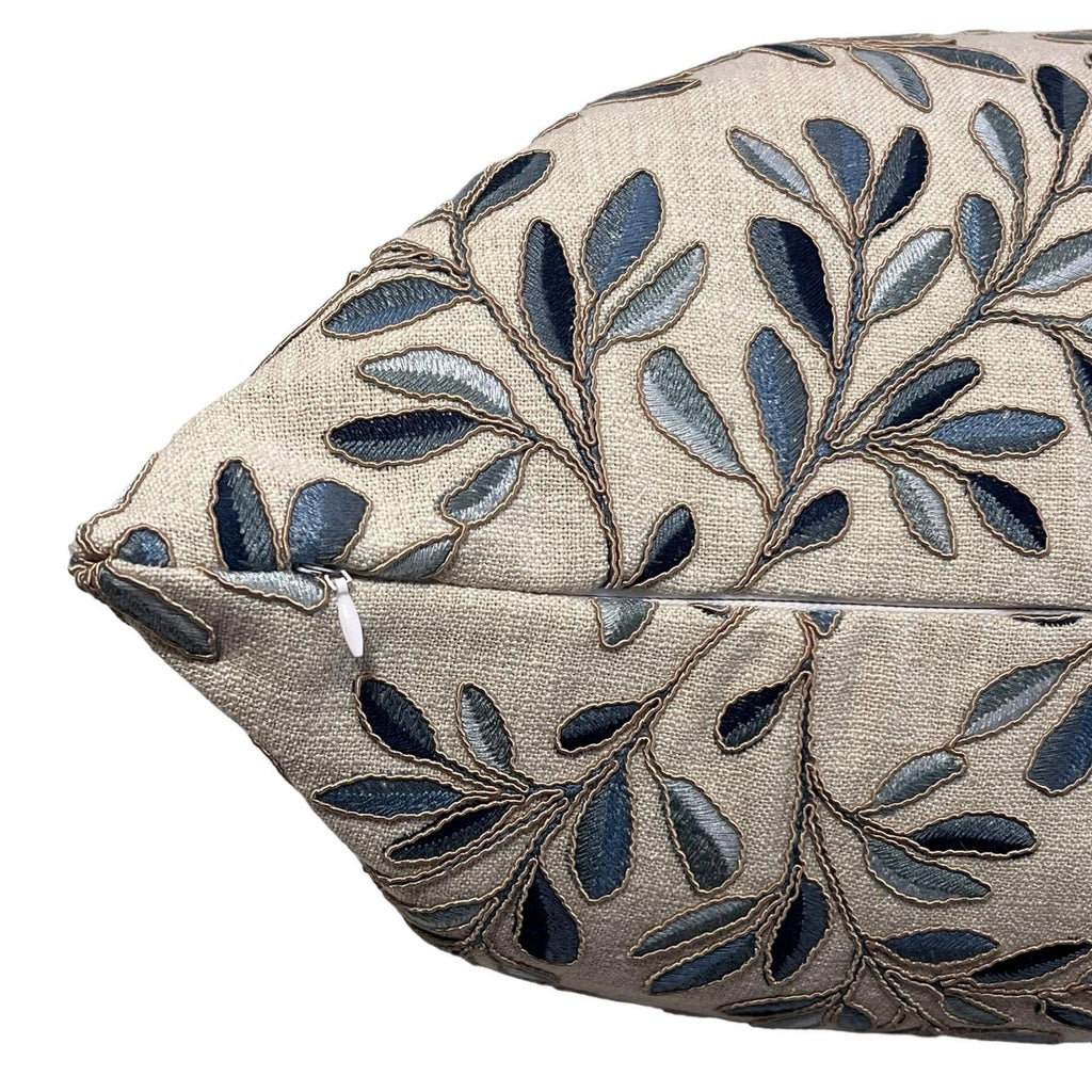 Leaf Embroidery Linen Pillow Cover, Neutral Toned Pillow Cover, Botanical Embroidered Cushion Cover, Linen Decorative Pillow Cover