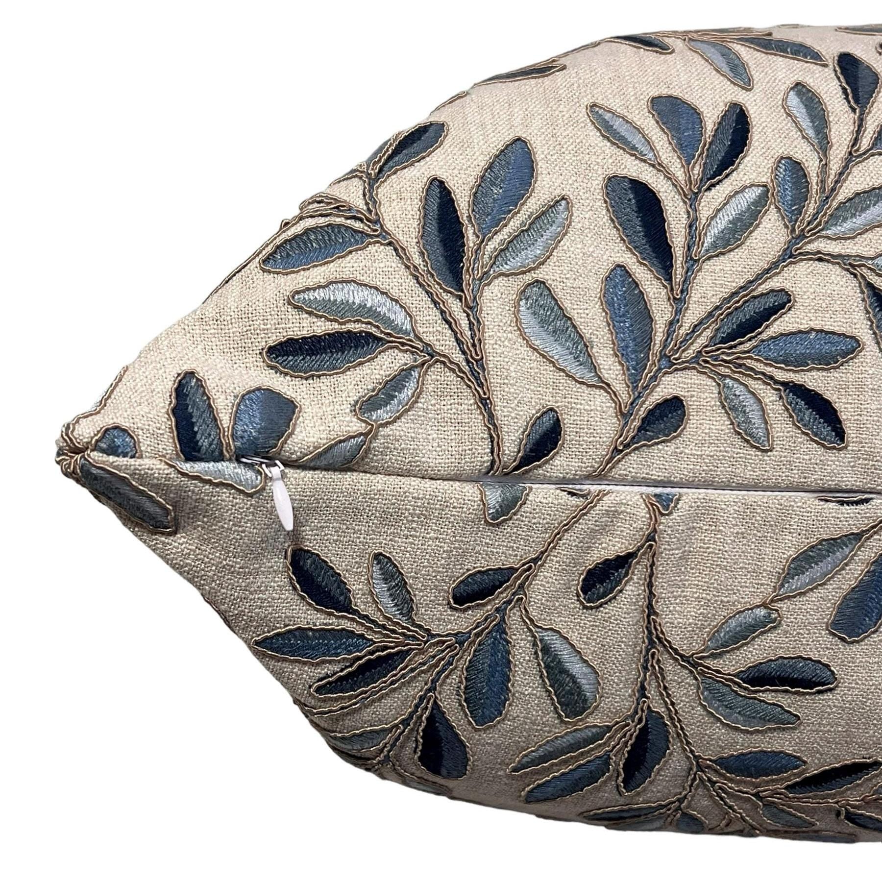 Leaf Embroidery Linen Pillow Cover, Neutral Toned Pillow Cover, Botanical Embroidered Cushion Cover, Linen Decorative Pillow Cover