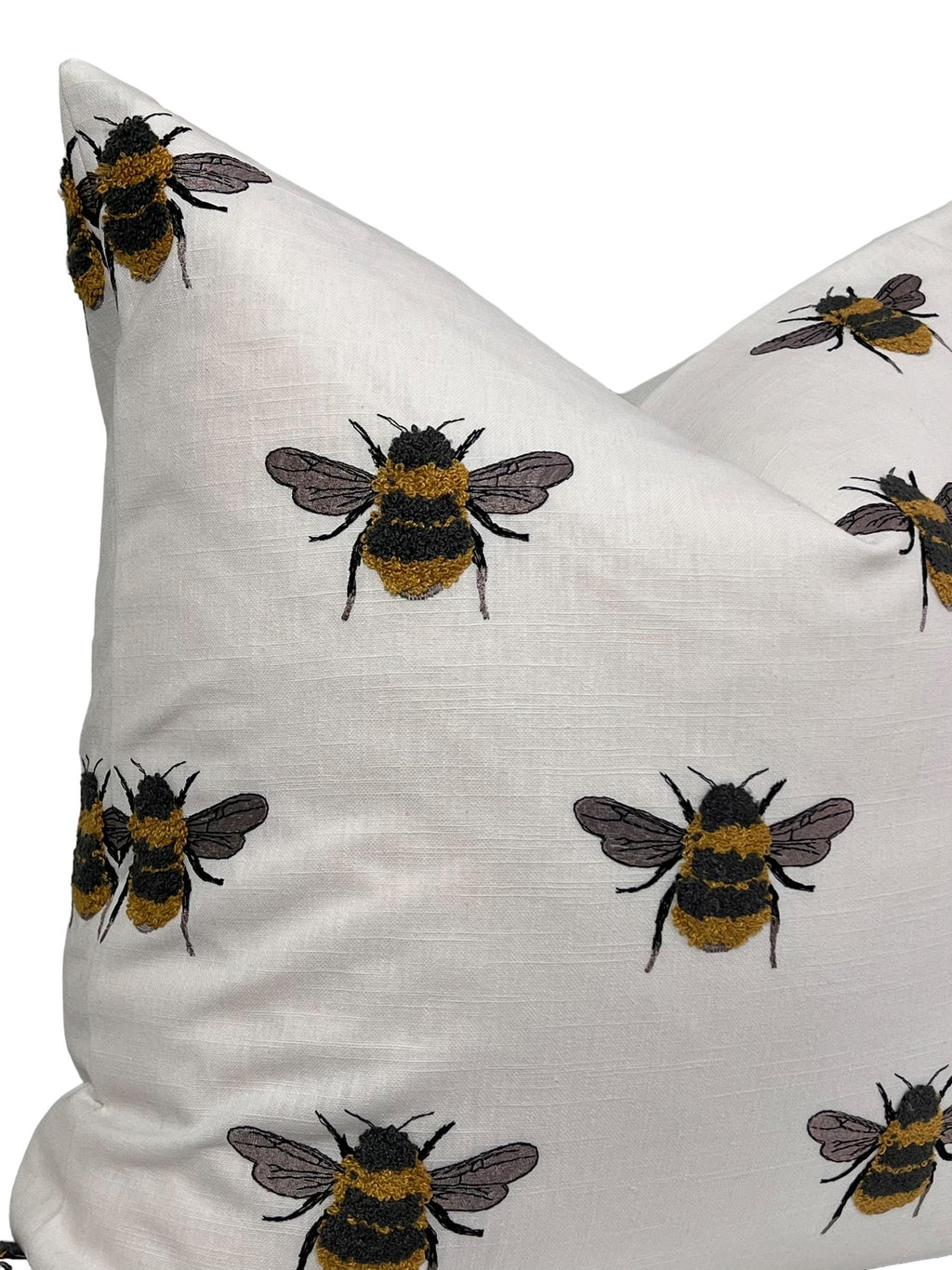 Handmade Embroidered Bumblebee Linen Pillow Cover, USA Made