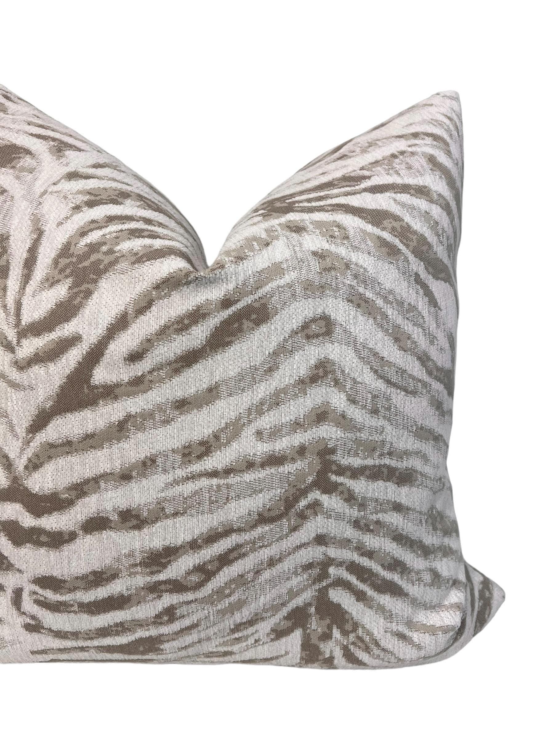 Neutral Zebra Print Pillow Cover, Beige Safari Cushion, Handmade in USA