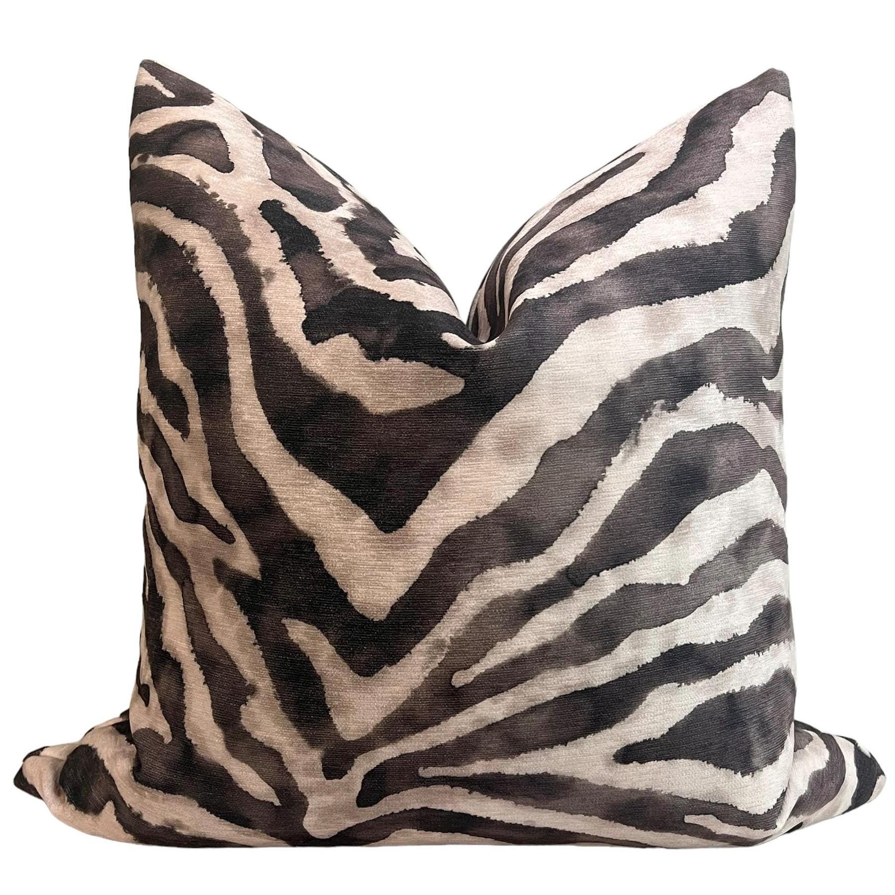 Handmade Beige Zebra Print Pillow Cover, Safari Decor