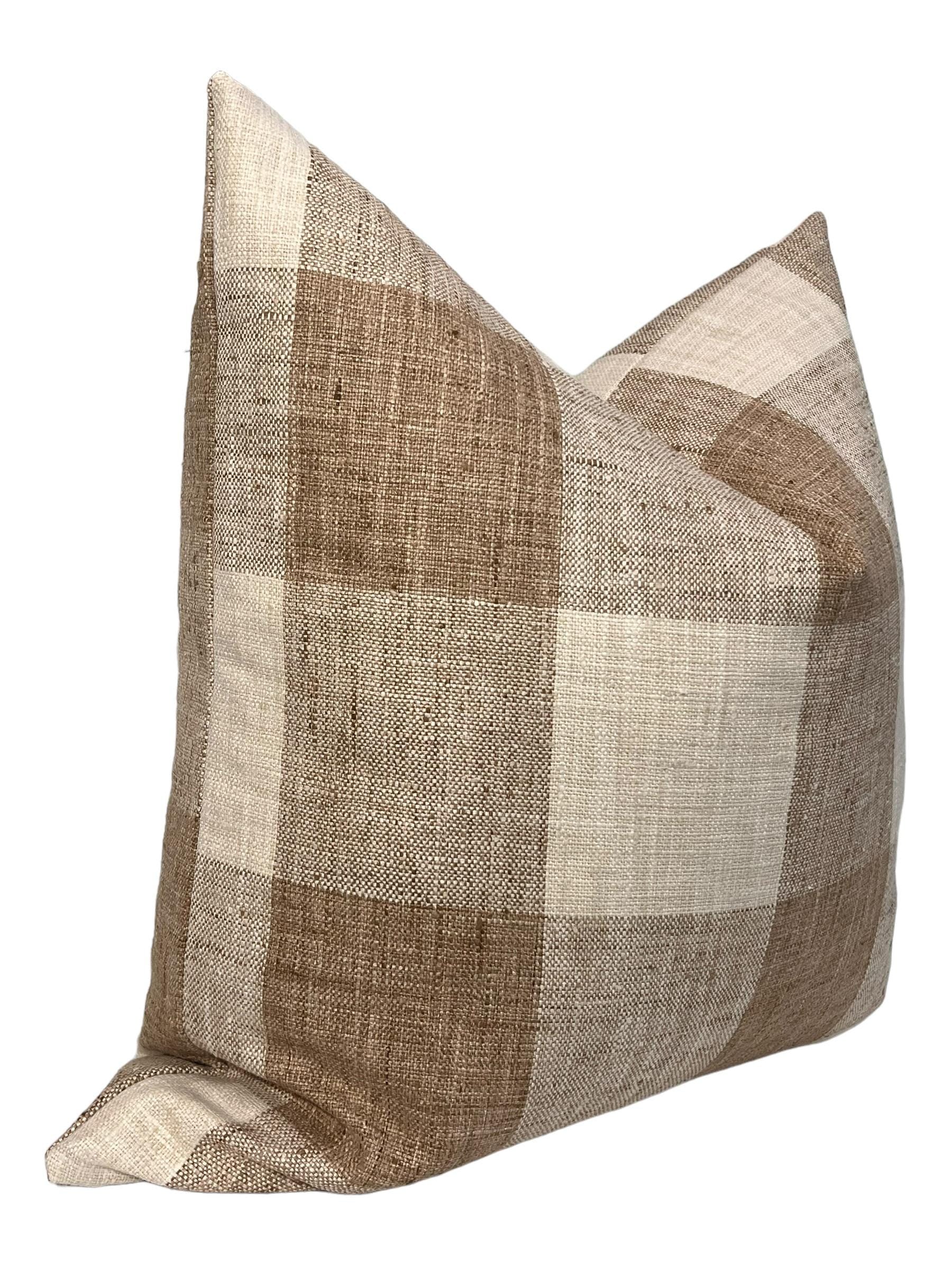 Handmade White and Tan Buffalo Check Pillow Cover, Rustic Plaid Throw Pillow