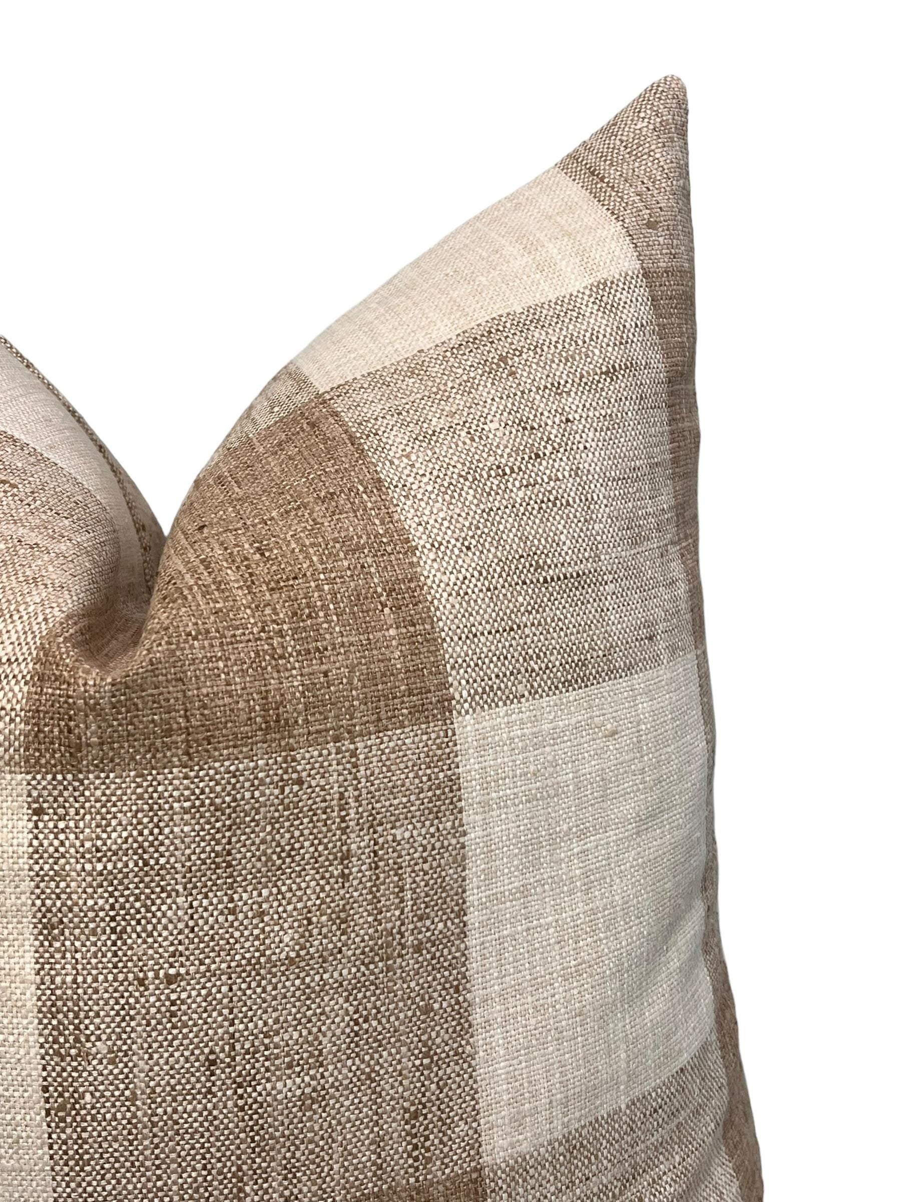 Handmade White and Tan Buffalo Check Pillow Cover, Rustic Plaid Throw Pillow