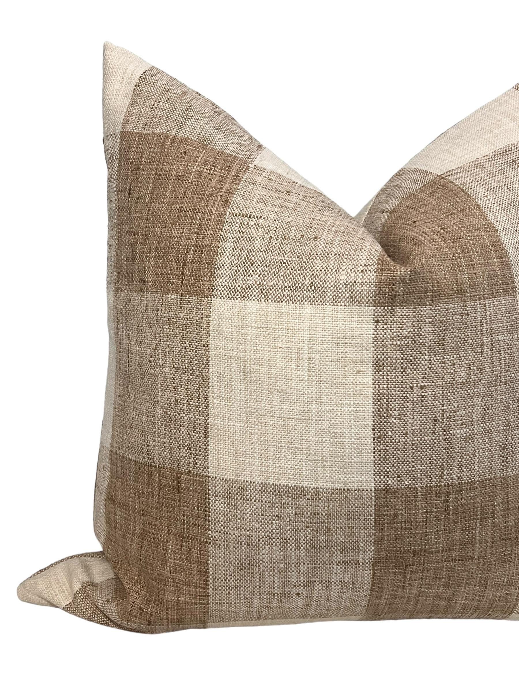 Handmade White and Tan Buffalo Check Pillow Cover, Rustic Plaid Throw Pillow