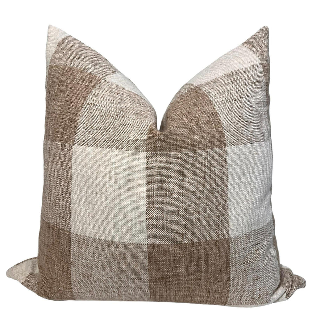Handmade White and Tan Buffalo Check Pillow Cover, Rustic Plaid Throw Pillow
