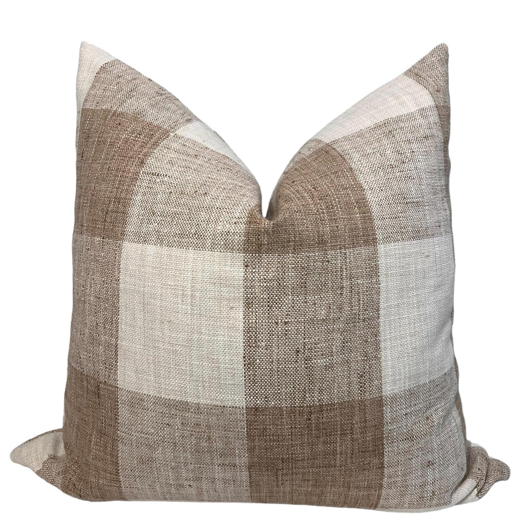 Handmade White and Tan Buffalo Check Pillow Cover, Rustic Plaid Throw Pillow