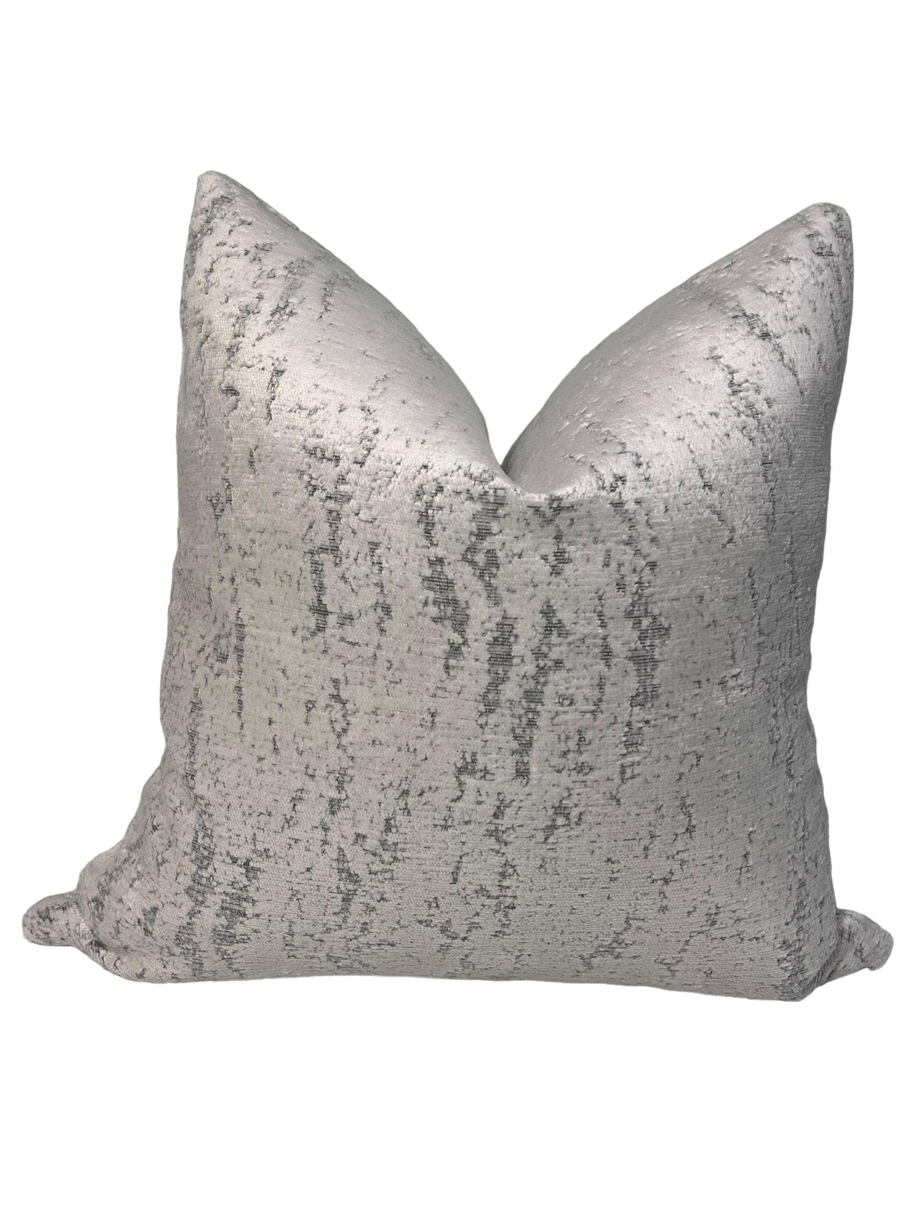 Silver Velvet Pillow Cover, Distressed Gray Metallic Texture, Handmade