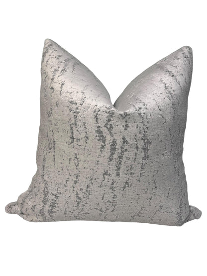 Silver Velvet Pillow Cover, Gray Distressed Velvet Pillow Cover, Metallic Silver Gray Pillow Cover, Textured Gray and White Pillow Cover