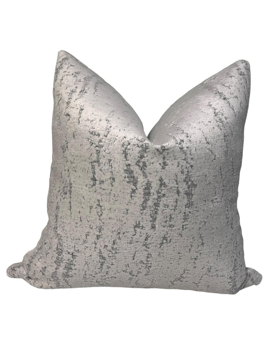 Silver Velvet Pillow Cover, Gray Distressed Velvet Pillow Cover, Metallic Silver Gray Pillow Cover, Textured Gray and White Pillow Cover