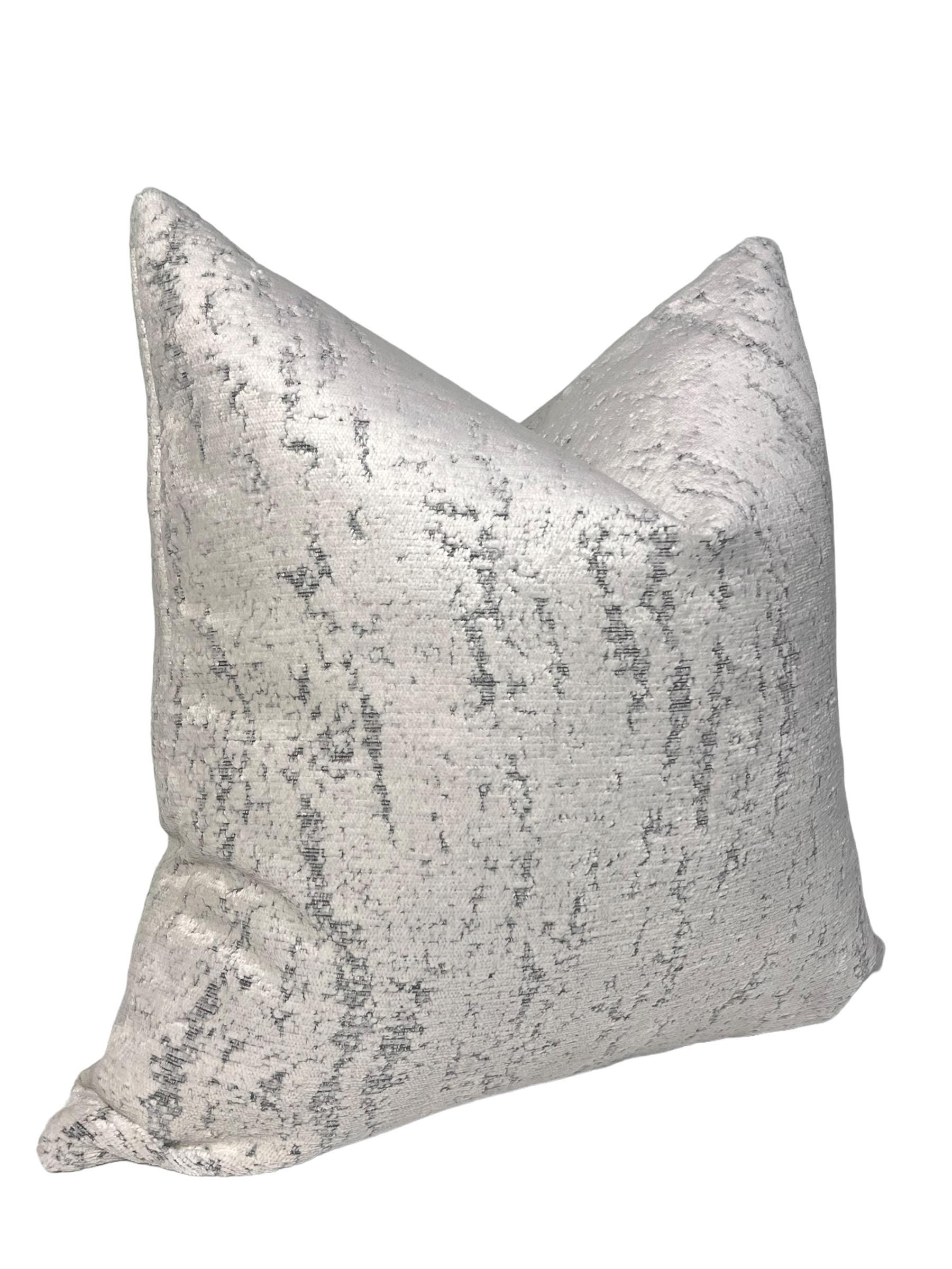Silver Velvet Pillow Cover, Distressed Gray Metallic Texture, Handmade