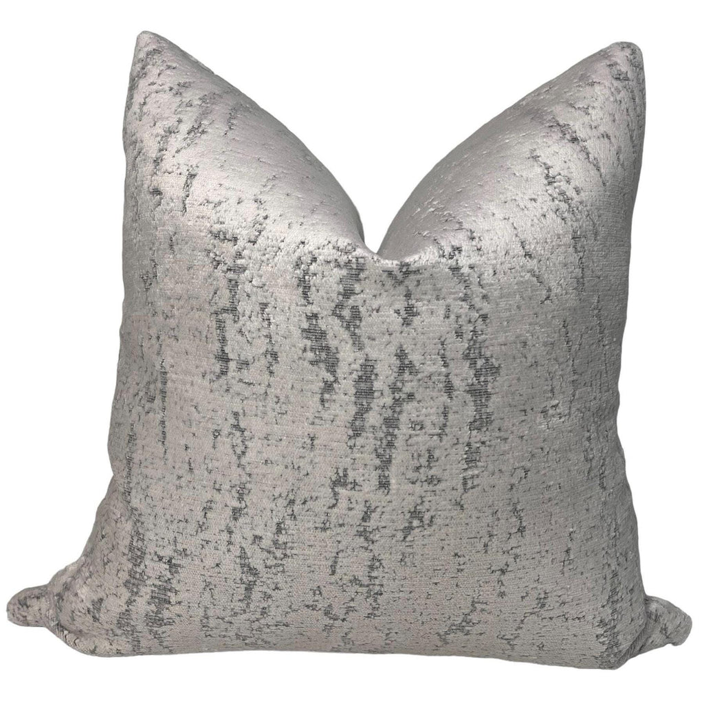 Silver Velvet Pillow Cover, Distressed Gray Metallic Texture, Handmade