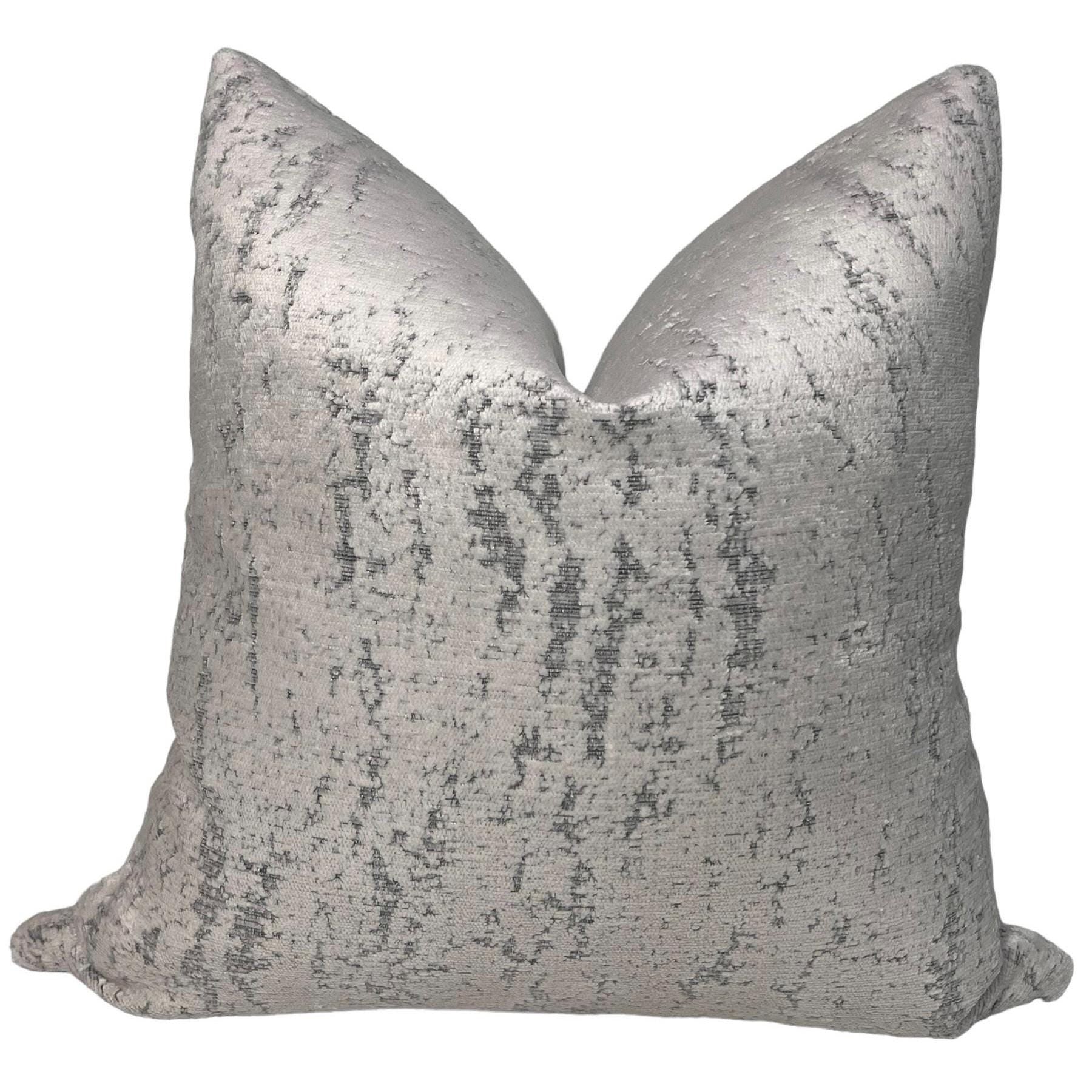 Silver Velvet Pillow Cover, Distressed Gray Metallic Texture, Handmade