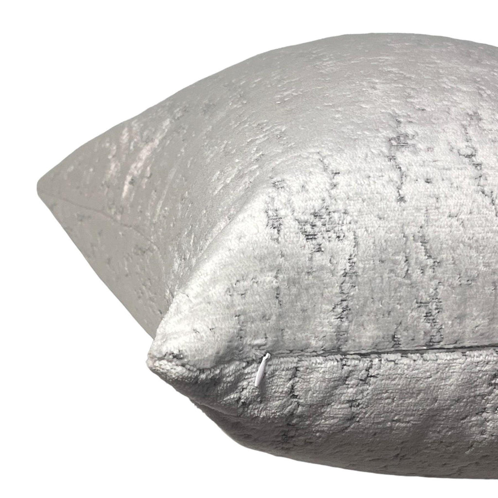 Silver Velvet Pillow Cover, Distressed Gray Metallic Texture, Handmade