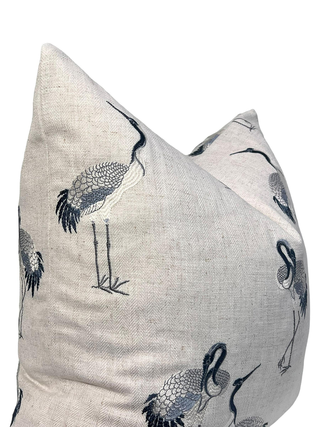Coastal Crane Embroidered Pillow, Crane Embroidered Pillow, Navy and Cream Embroidered Bird Pillow Cover, Coastal Crane Embroidered Pillow