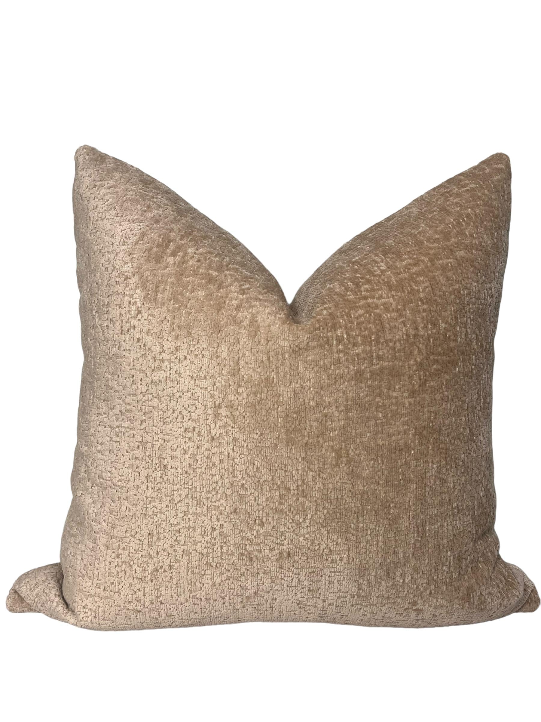 Beige Plaid Linen Pillow Cover Set, Handmade Checkered Cushion
