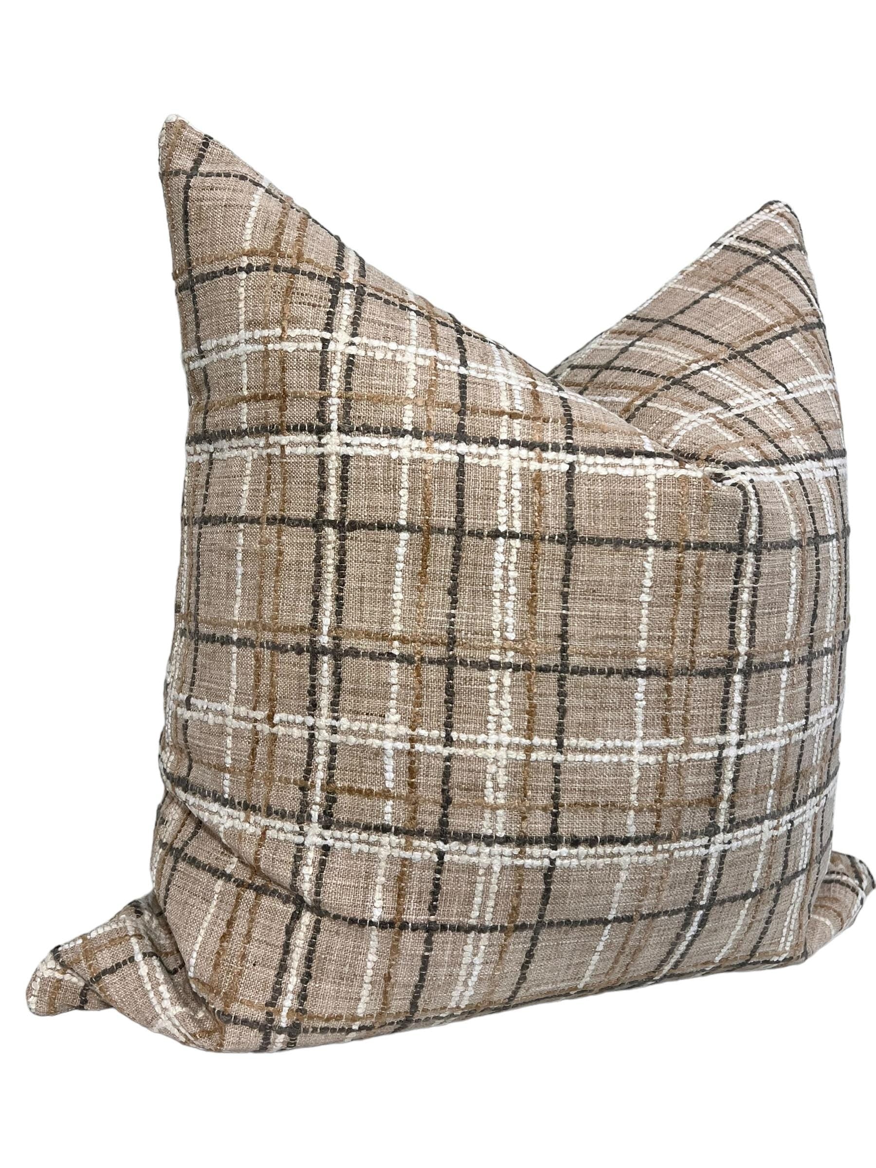 Plaid Pillow Combo, Neutral Throw Pillow Set, Modern Farmhouse Accent Pillow Set, Plaid and Solid Pillow Set, Cozy Decorative Pillow Set