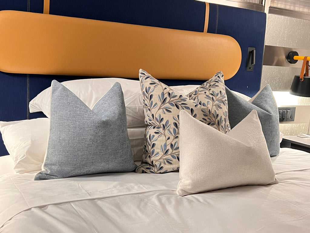Floral Pillow Cover Set, Blue Accent, Handmade USA
