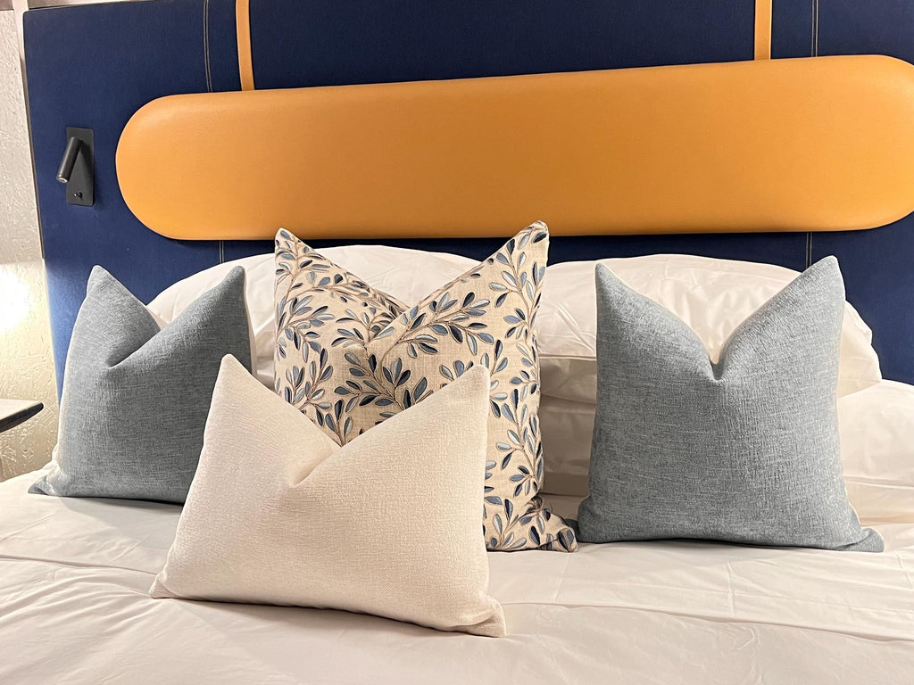Floral Pillow Cover Set, Blue Accent, Handmade USA