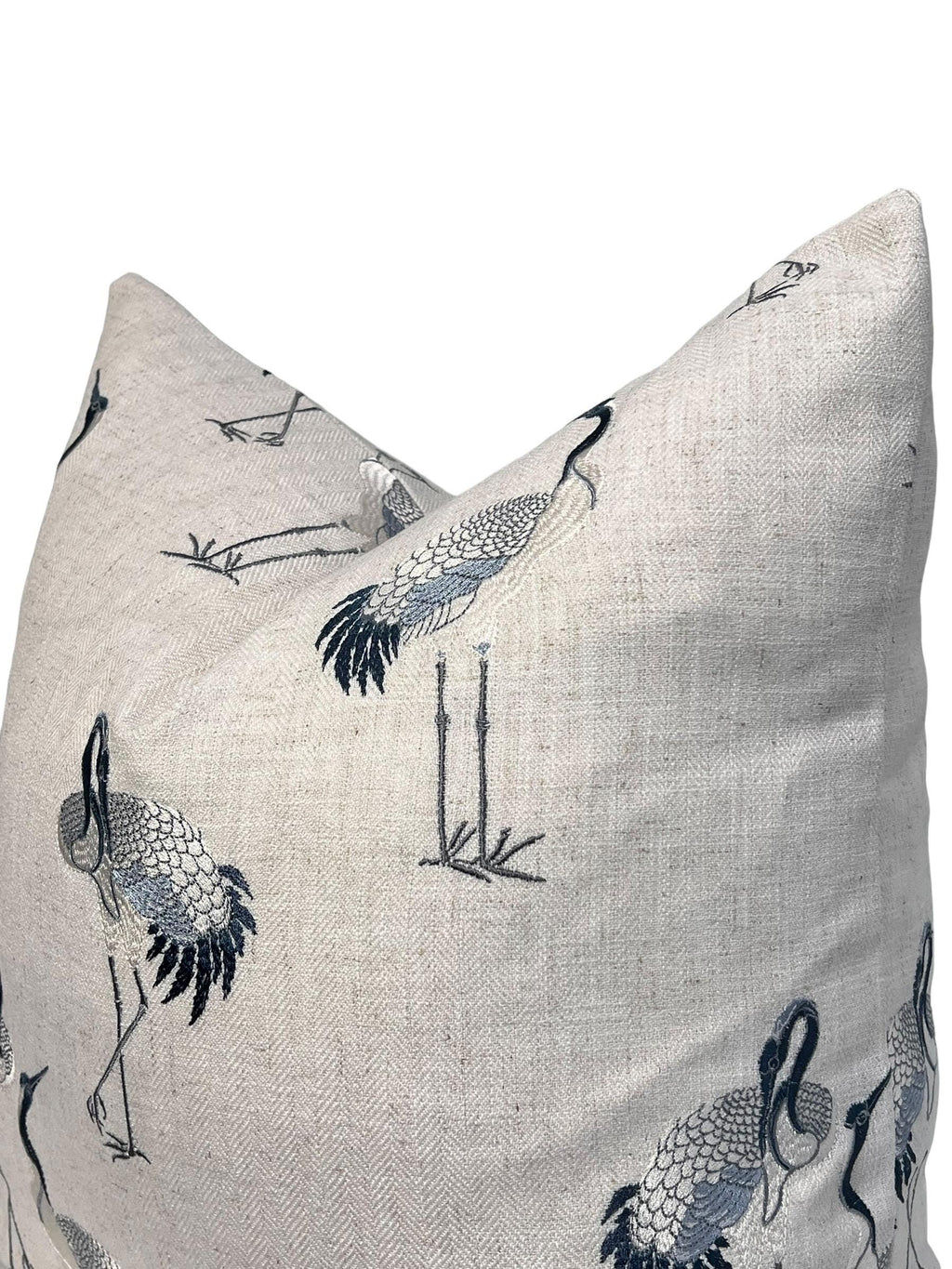 Coastal Crane Embroidered Pillow, Crane Embroidered Pillow, Navy and Cream Embroidered Bird Pillow Cover, Coastal Crane Embroidered Pillow
