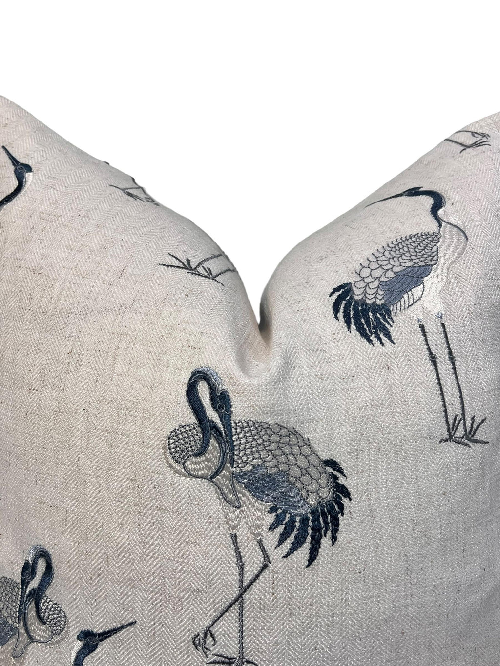 Coastal Crane Embroidered Pillow, Crane Embroidered Pillow, Navy and Cream Embroidered Bird Pillow Cover, Coastal Crane Embroidered Pillow