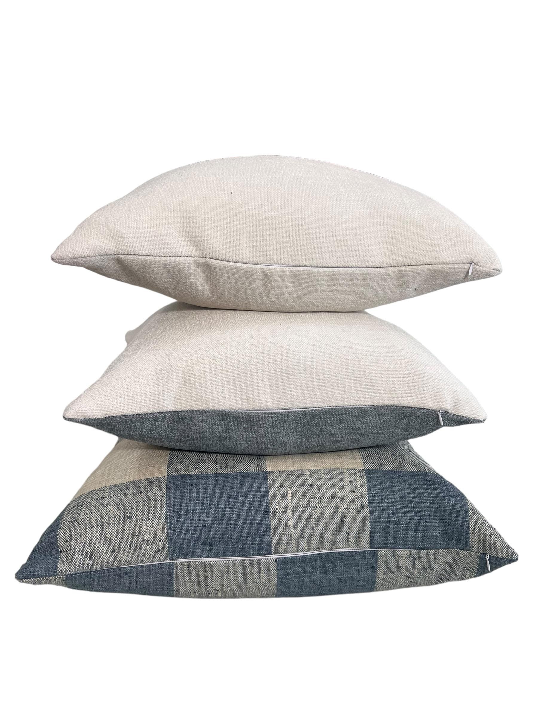 Plaid Pillow Cover Set, Neutral Farmhouse Decor, Handmade in USA