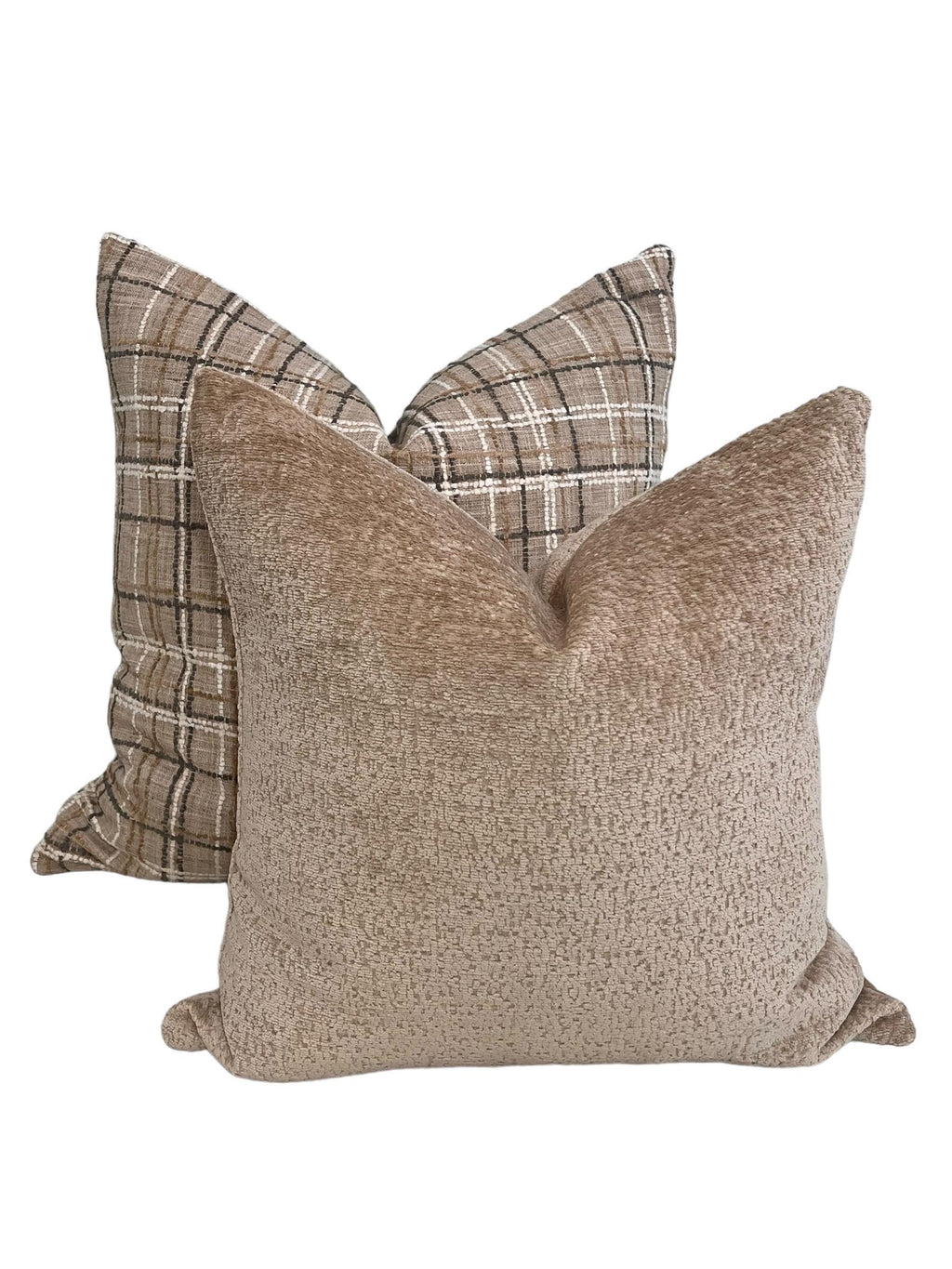 Neutral Pillow Set, Plaid Check and Linen Pillow Set, Throw Pillow Combo, Neutral Farmhouse Throw Pillow Covers, Rustic Accent Pillow Set