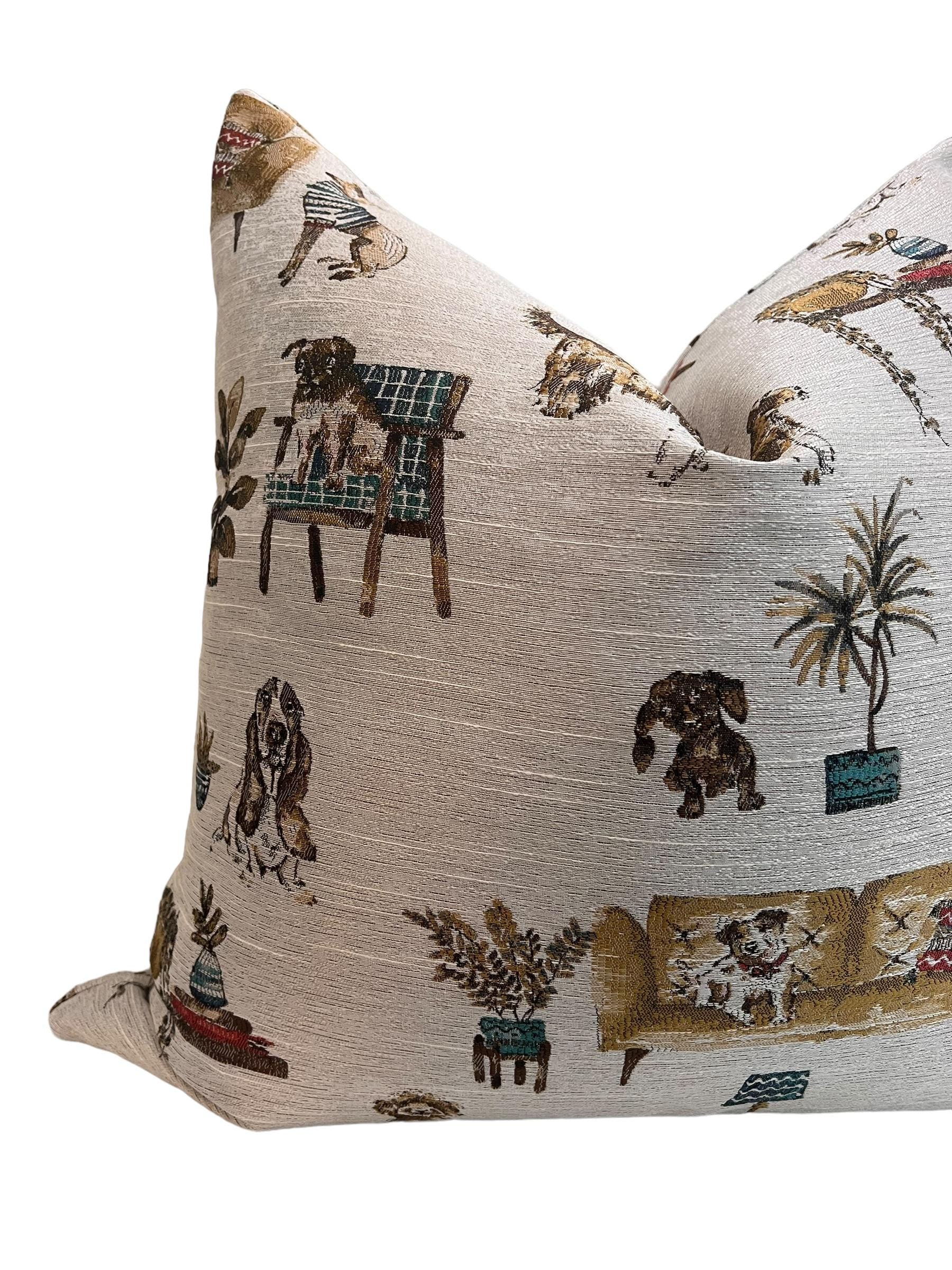 Whimsical Dog Print Pillow Cover, Pet Decor Accent Pillow, Handmade