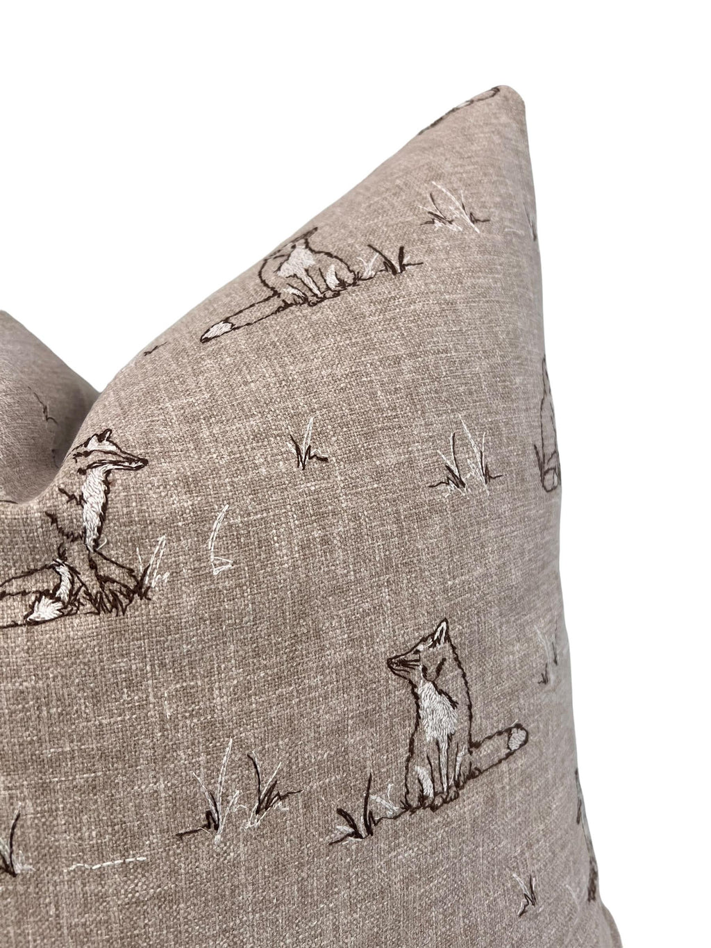 Fox Embroidered Pillow Cover, Rustic Woodland Cushion