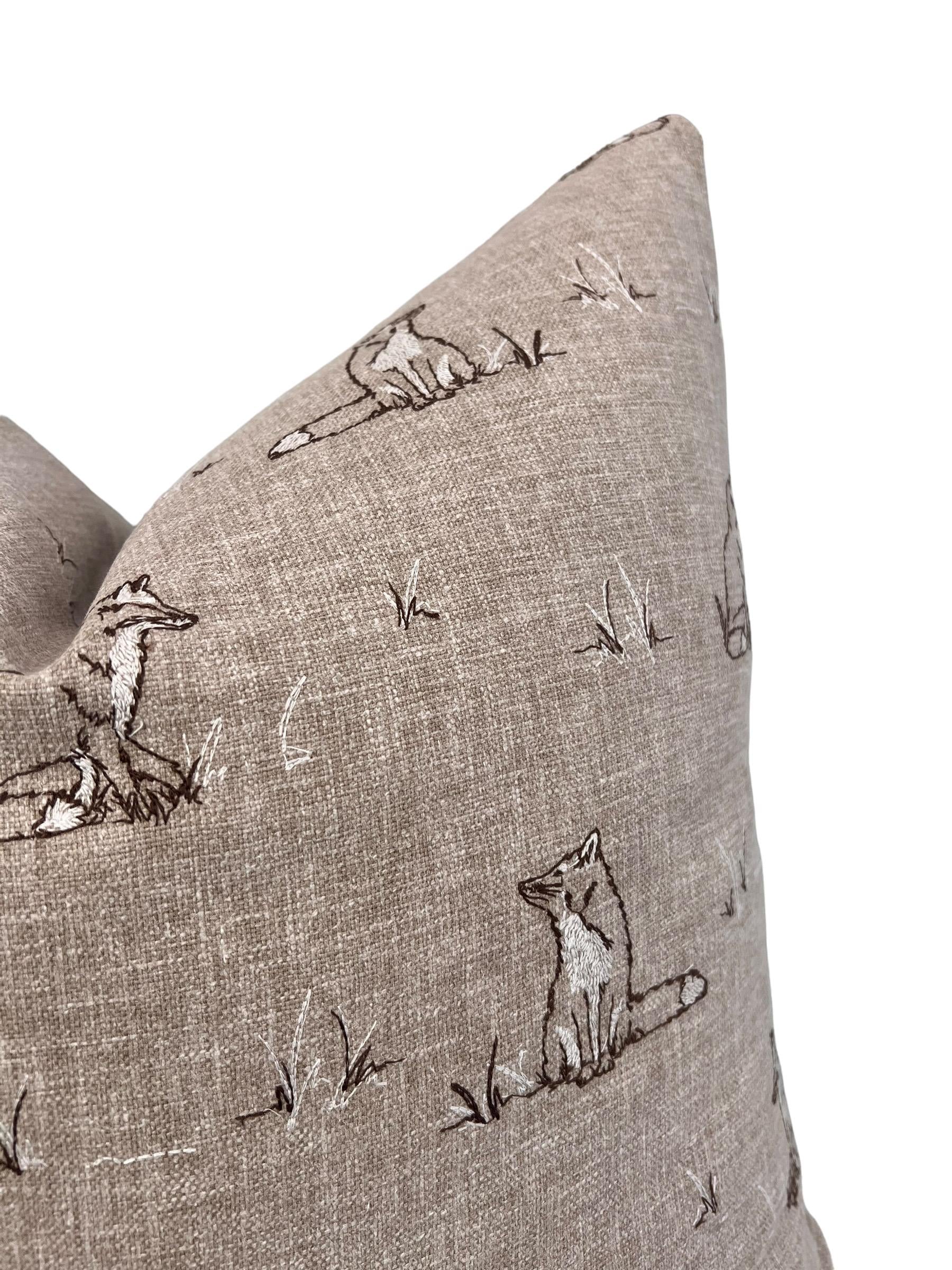 Fox Embroidered Pillow Cover, Rustic Woodland Cushion