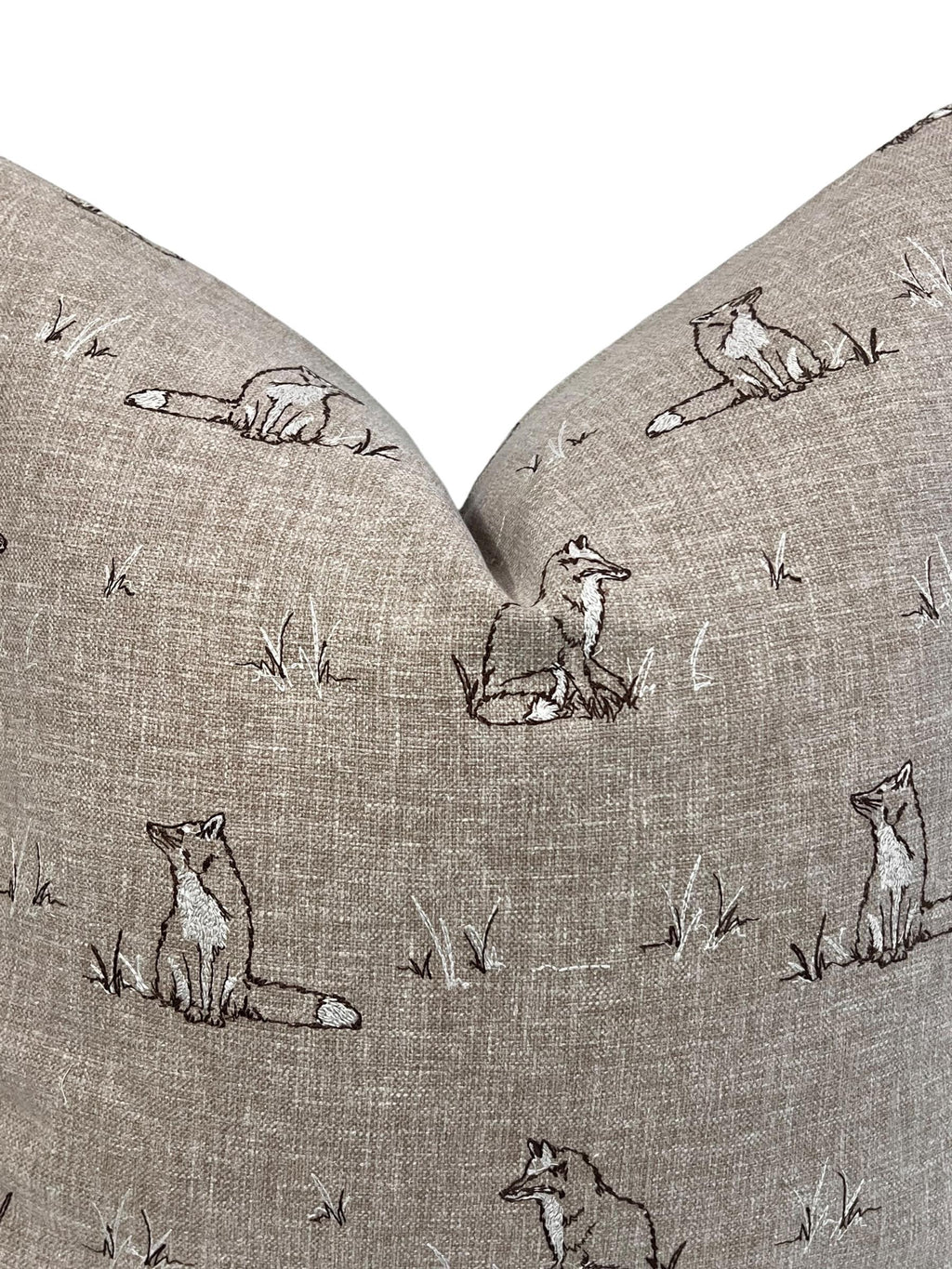 Fox Embroidered Pillow Cover, Rustic Woodland Cushion