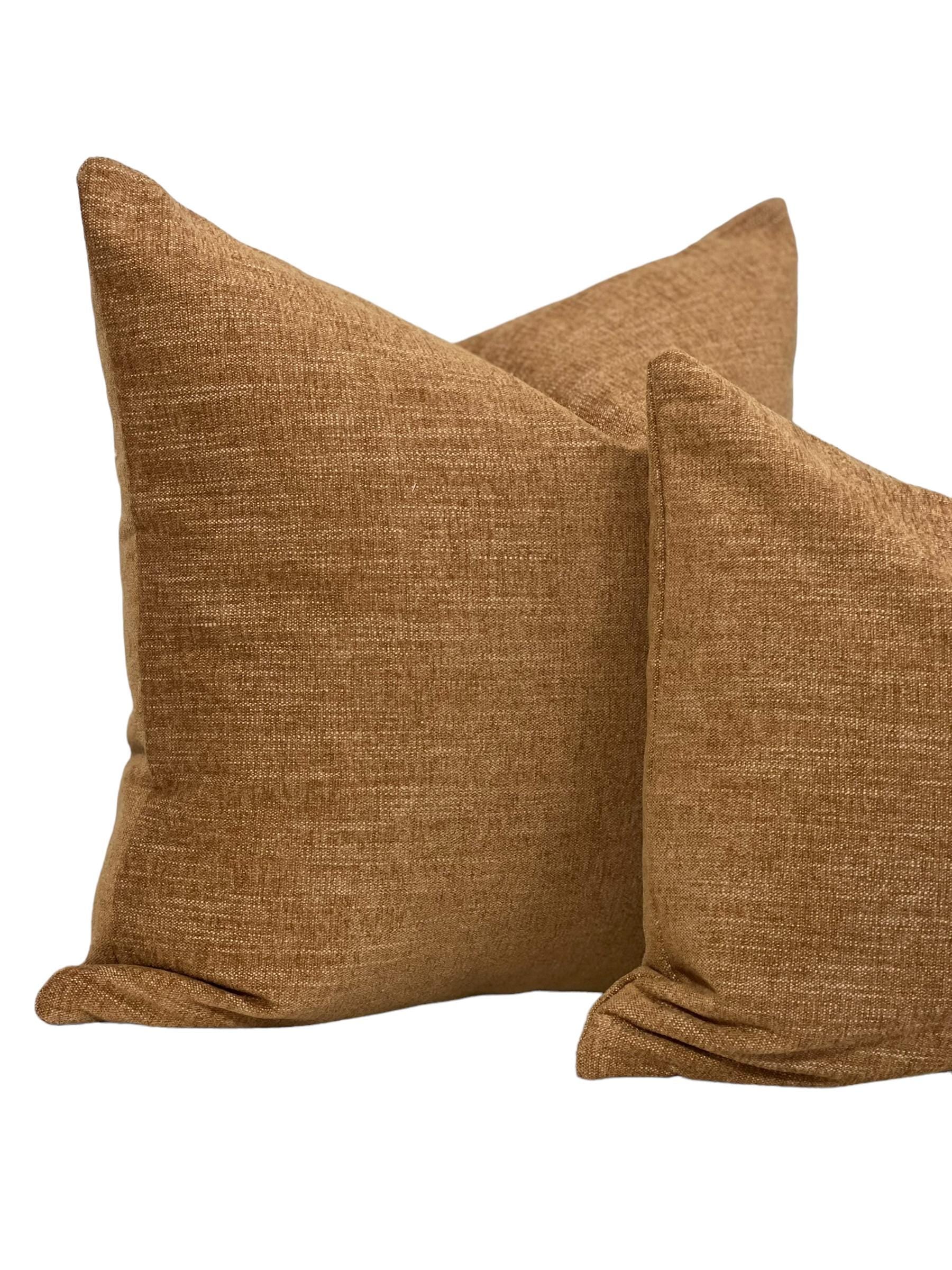 Rustic Brown Linen Pillow Cover, Farmhouse Button Cushion
