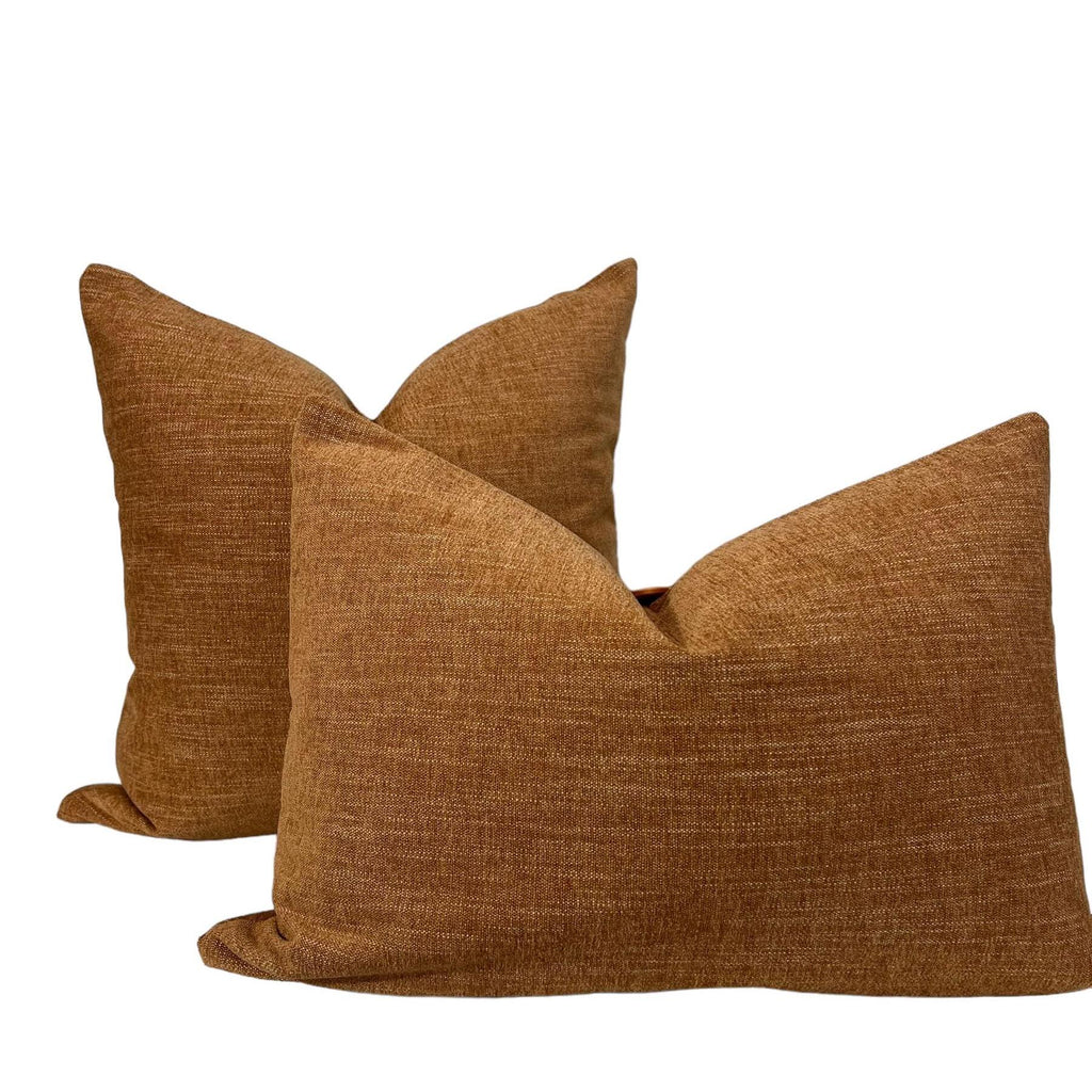 Rustic Brown Linen Pillow Cover, Farmhouse Button Cushion