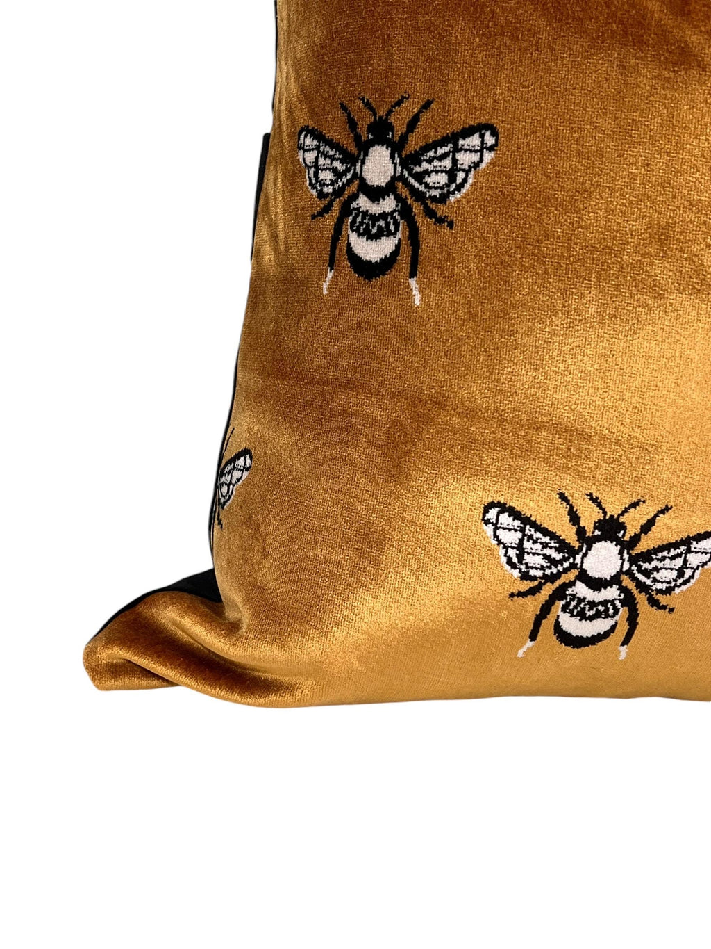 Handmade Bee Embroidery Velvet Pillow Cover, Gold Cushion