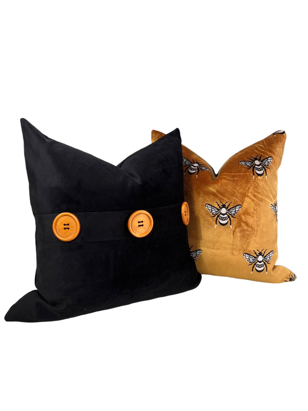 Handmade Bee Embroidery Velvet Pillow Cover, Gold Cushion